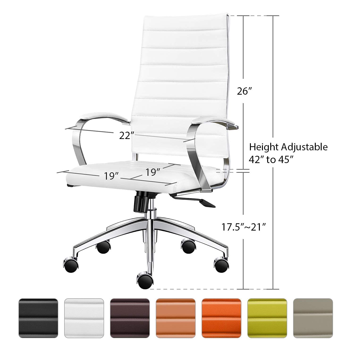 Ergonomic Office Chair with Adjustable Armrests & Lumbar Support - Swivel Desk Chair in Durable Vegan Leather - Comfortable Computer Chair for Home & Office Workspace (White) - Perfect for Long Work Hours, Gaming & Study Sessions