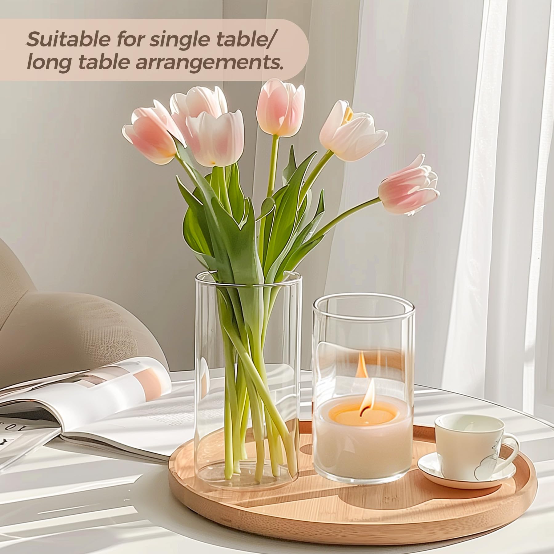 ComSaf 16-Pack Clear Glass Cylinder Vases - 5.5 & 6 Inch Tall Bud Vases for Wedding Centerpieces, Floral Arrangements, Hurricane Candle Holders - Perfect for Home Decor, Party Decorations & Table Settings