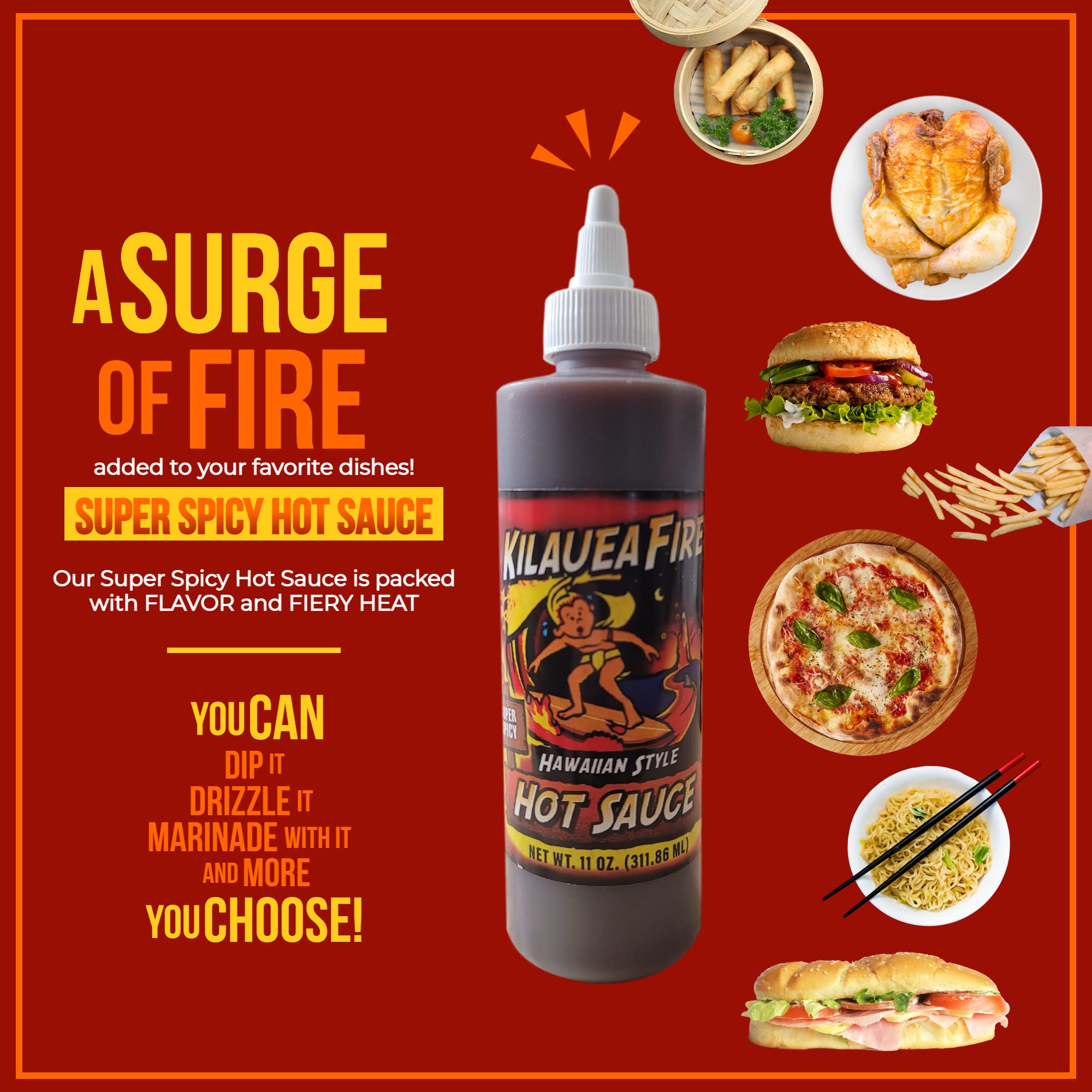 Kilauea Fire Hot Sauce - 11 fl.oz. Bottle (Pack of 3) | Extra Spicy Chili Pepper Sauce for Tacos, Wings & BBQ | Gourmet Hot Sauce for Cooking & Gifts