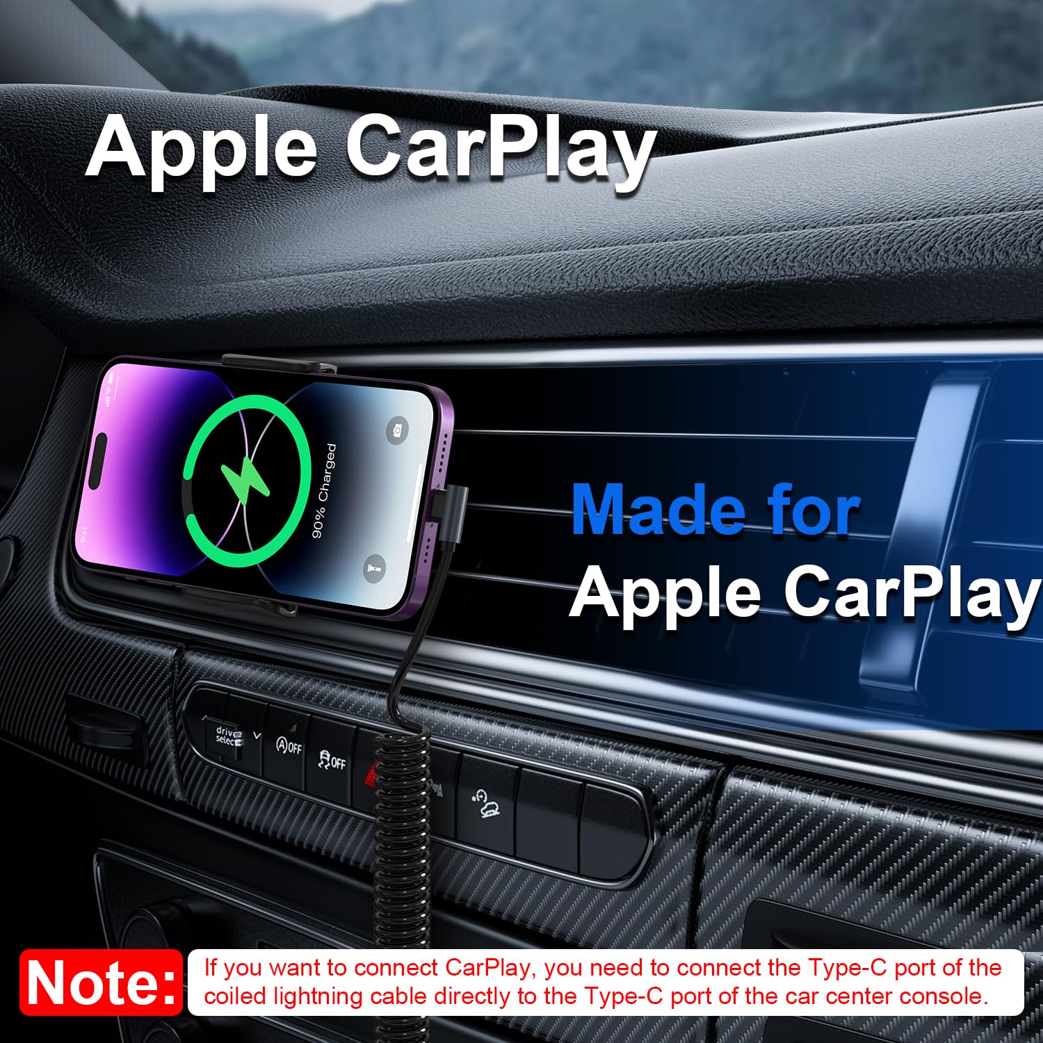 90 Degree MFi Certified USB-C to Lightning Cable - 20W PD Fast Charging, Retractable Coiled Design for iPhone, iPad, iPod - Perfect for Car Play, Data Sync & Home/Office Charging