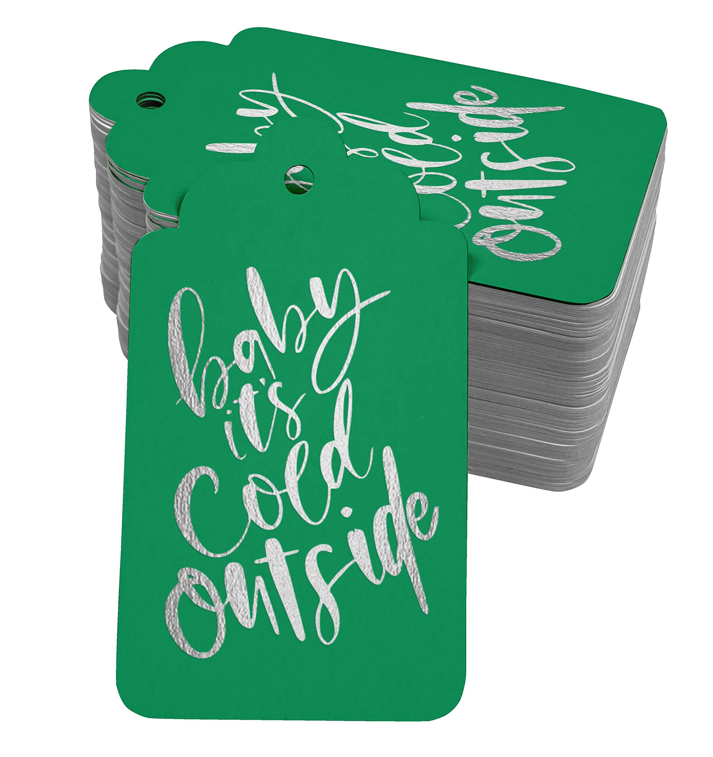 50 Pack Silver Foil Paper Hang Tags - Elegant Baby Shower Favor Tags for Winter Theme Parties & Christmas Gift Wrapping