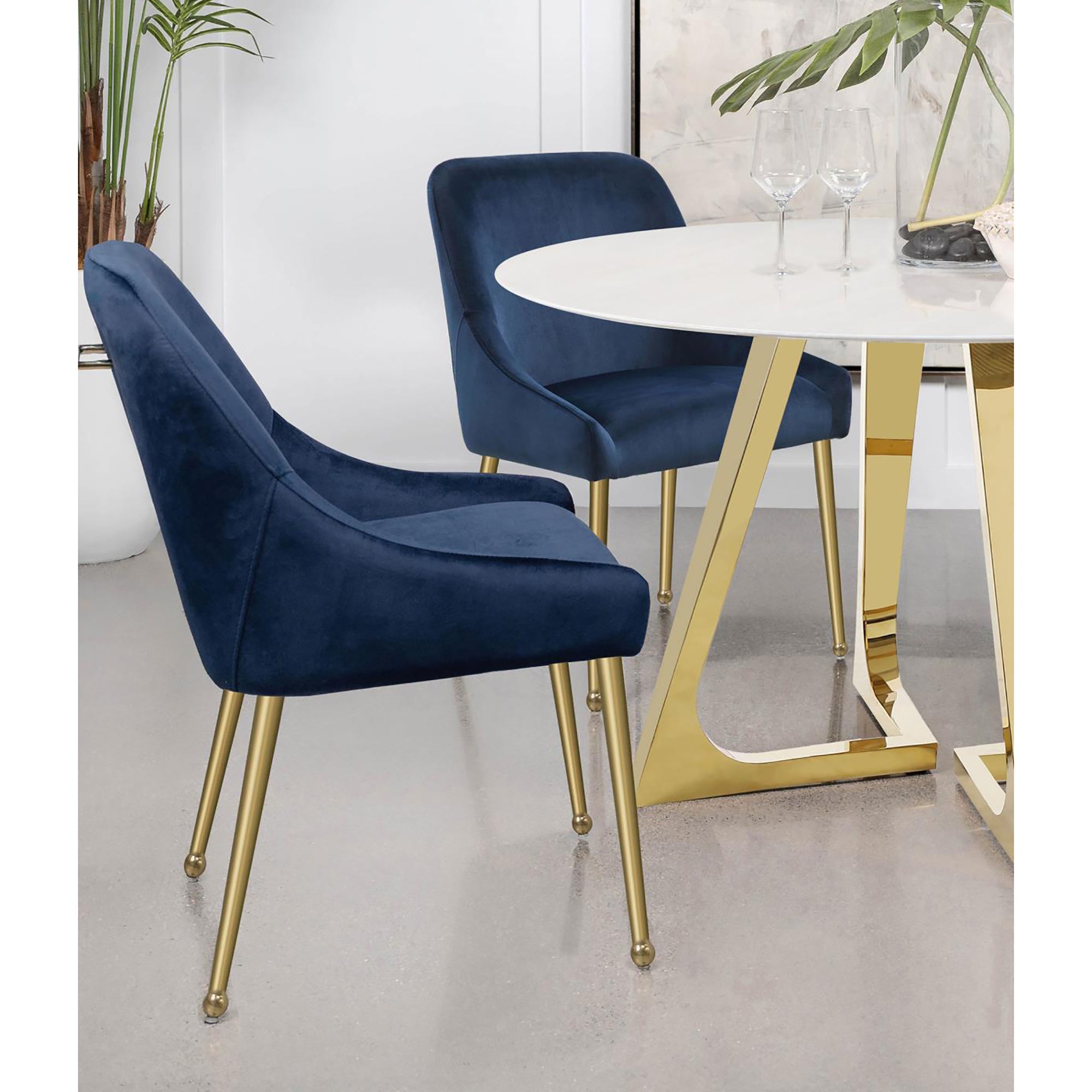 Premium Dark Ink Blue & Gold Wingback Dining Chairs (Set of 2) - Elegant Upholstered Accent Chairs for Formal Dining Room, Luxury Home Decor & Wedding Reception Seating