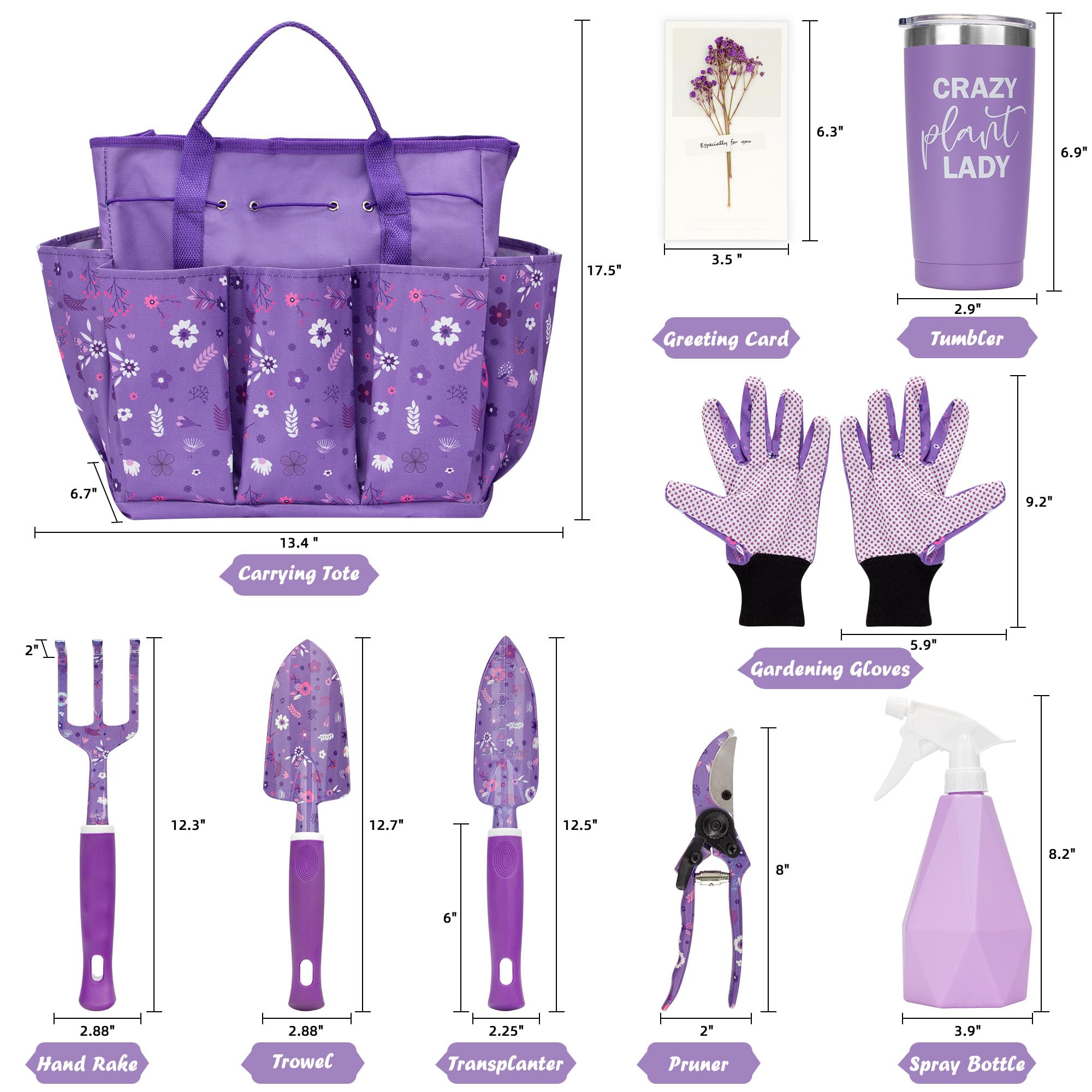 Premium Heavy Duty Gardening Tool Set for Women - 3-Piece Stainless Steel Hand Tools with Durable Purple Garden Tool Bag - Perfect for Planting, Weeding, and Outdoor Gardening Gifts