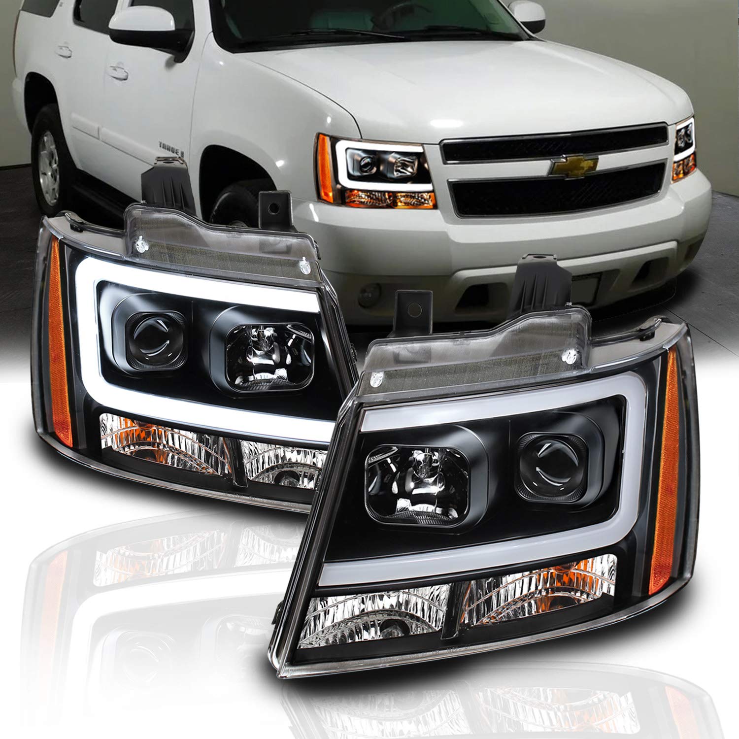 Super Bright LED Headlight Bar for 2007-2013 Chevy Avalanche, Suburban, Tahoe - Black LED Light Assembly (Passenger & Driver Side) | Durable Replacement for Halogen Lights | Perfect for Night Driving, Off-Roading & Enhanced Visibility