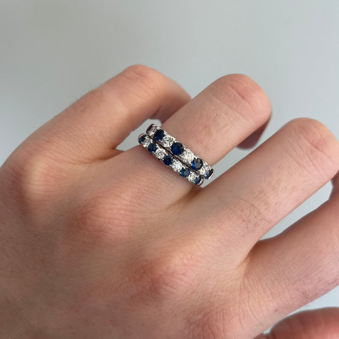 0.75ct Sapphire & 0.44ct Diamond 14K White Gold Wedding Band - Elegant Bridal Ring for Engagement, Anniversary & Special Occasions