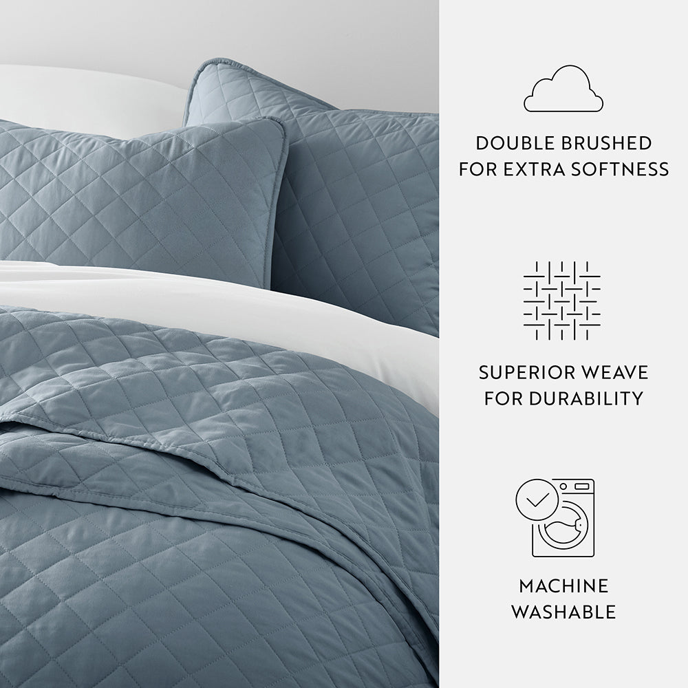 3 Piece Diamond Stitch Quilted Coverlet Set - Queen Size Bedspread with Matching Shams - Luxury Bedding for Master Bedroom & Guest Room Decor