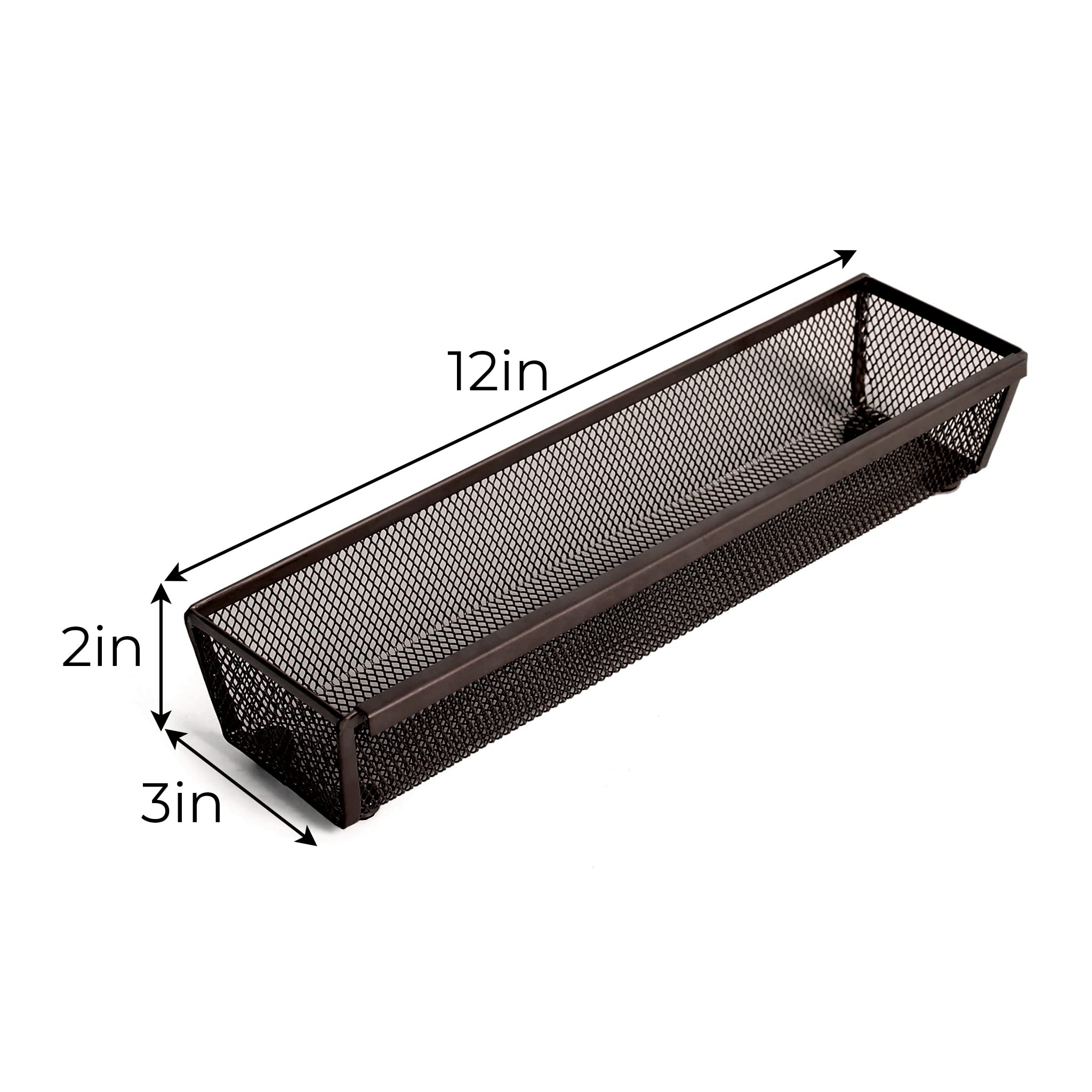 Smart Drawer Organizer 12 x 3 Inch - Steel Mesh Tray with Interlocking Arms - Kitchen Utensil & Silverware Storage - Bronze Finish | Perfect for Kitchen Drawers, Office Supplies, and Craft Organization