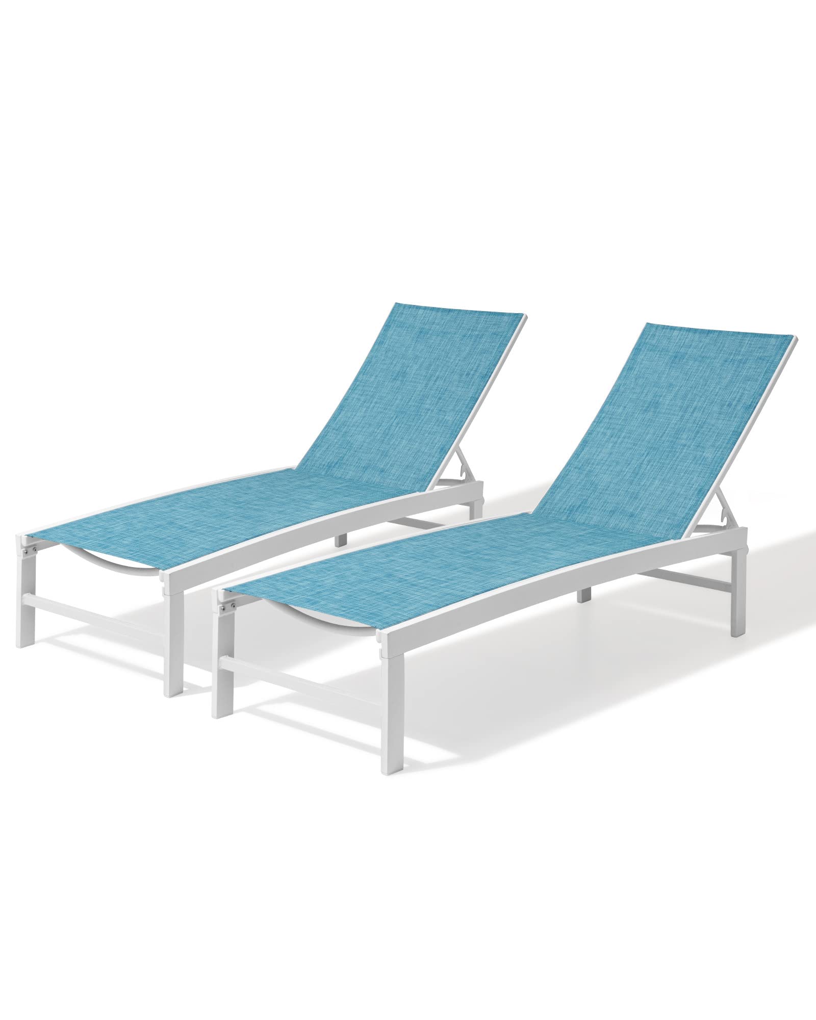 Crestlive Outdoor Lounge Chair Set of 2 - Aluminum Pool Chaise Lounge Chairs with 5-Position Adjustable Recliner, All-Weather Patio Furniture for Tanning, Beach, Yard & Poolside Relaxation (Blue) - Perfect for Sunbathing, Backyard Lounging and Outdoor Entertaining