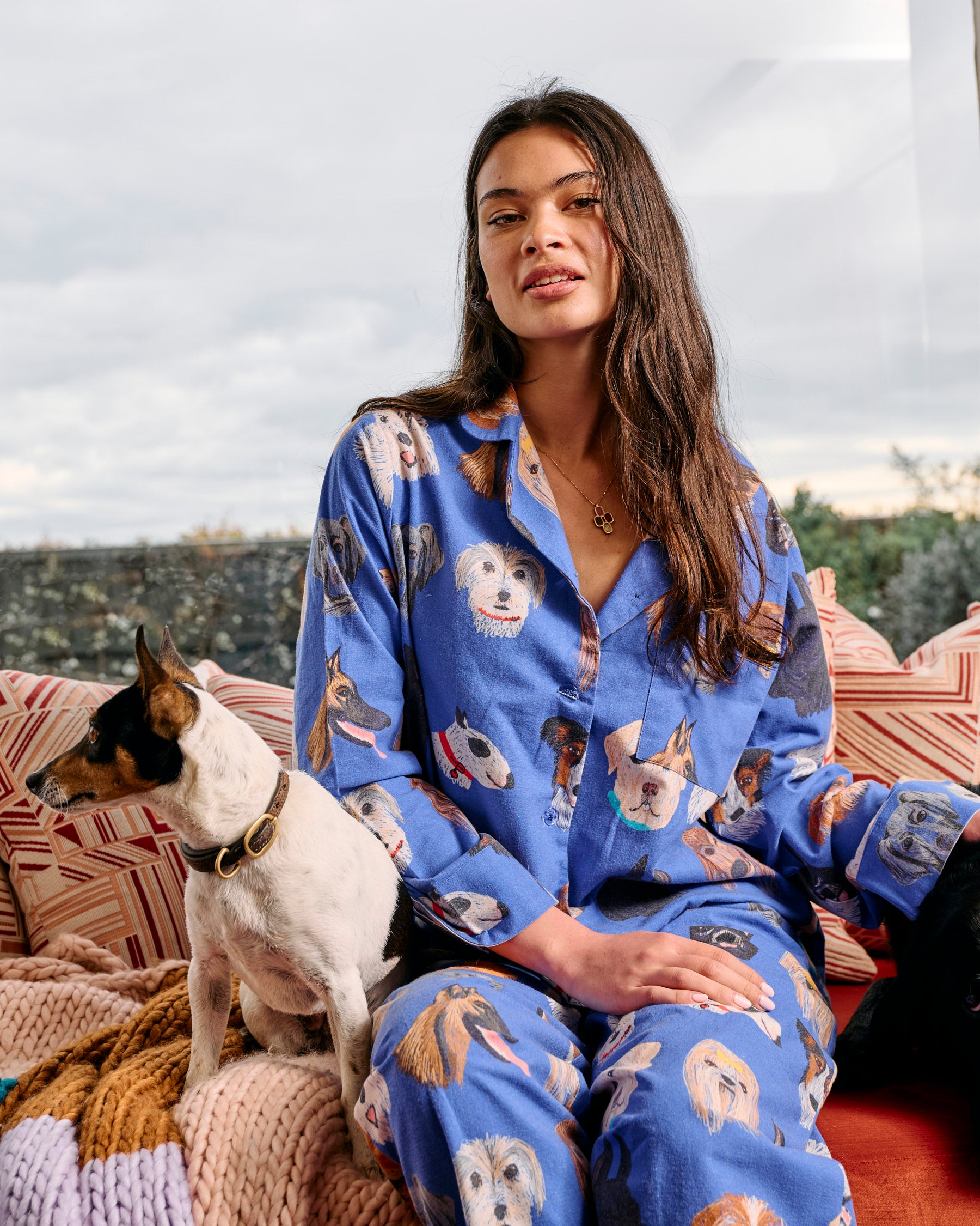 Dog Park Blue Flannelette Adult Long Sleeve Pajama Set - Cozy Sleepwear for Men & Women - Perfect for Lounging, Sleepovers, and Cold Nights