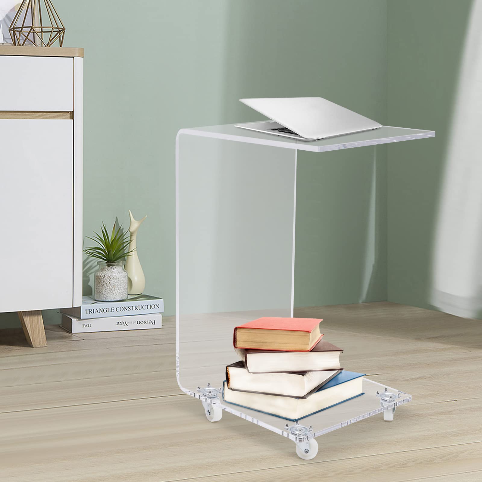 Modern Clear Acrylic C-Shaped Accent Table - Sleek Bedside Nightstand, Living Room End Table & Snack Table for Home Decor - Perfect for Bedrooms, Dorms & Small Spaces (Transparent)