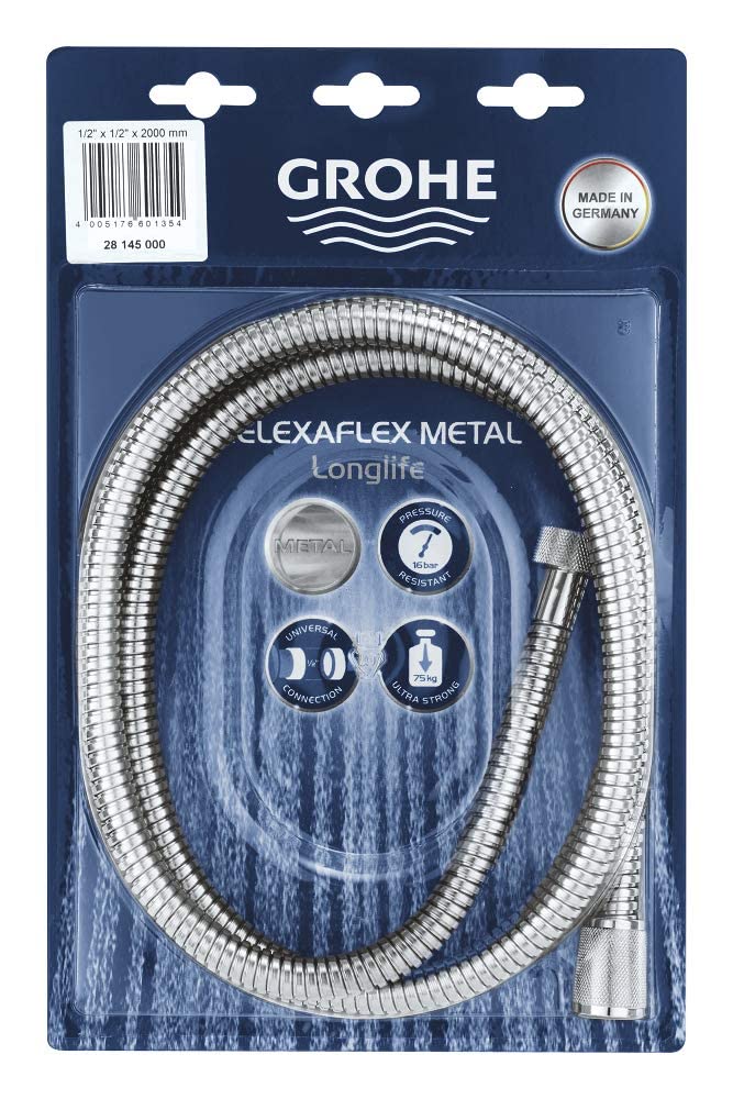 Grohe 28145000 Relexa Longlife Metallic Hose - Durable Stainless Steel Shower Hose for Bathroom & Spa - Perfect for Home, Hotel, and Gym Use