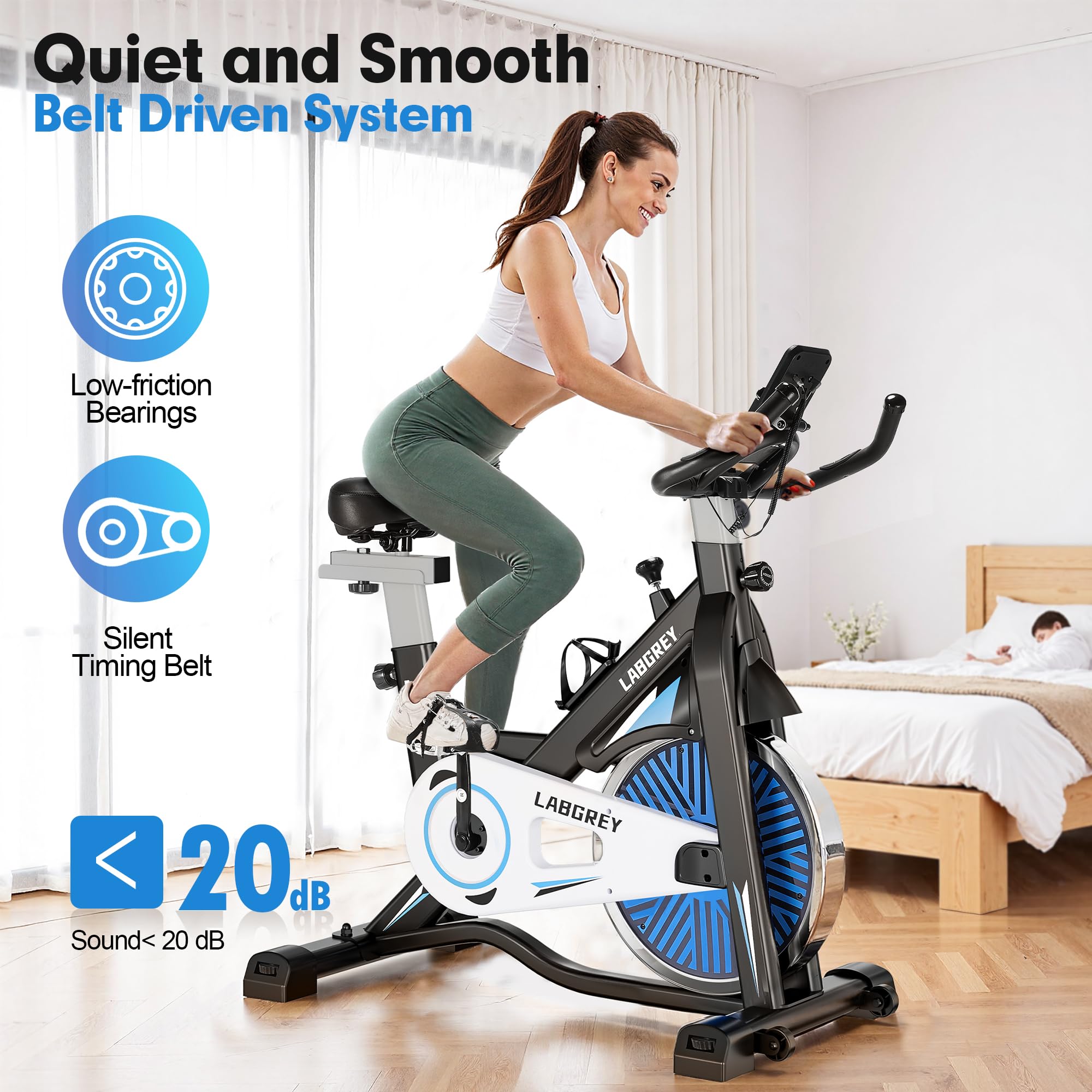LABGREY Indoor Cycling Bike - Stationary Exercise Bike with Heart Rate Monitor & Comfortable Seat Cushion | Quiet Home Cardio Workout Equipment for Weight Loss & Fitness Training | Perfect for Home Gym, Apartment Workouts & Spin Classes