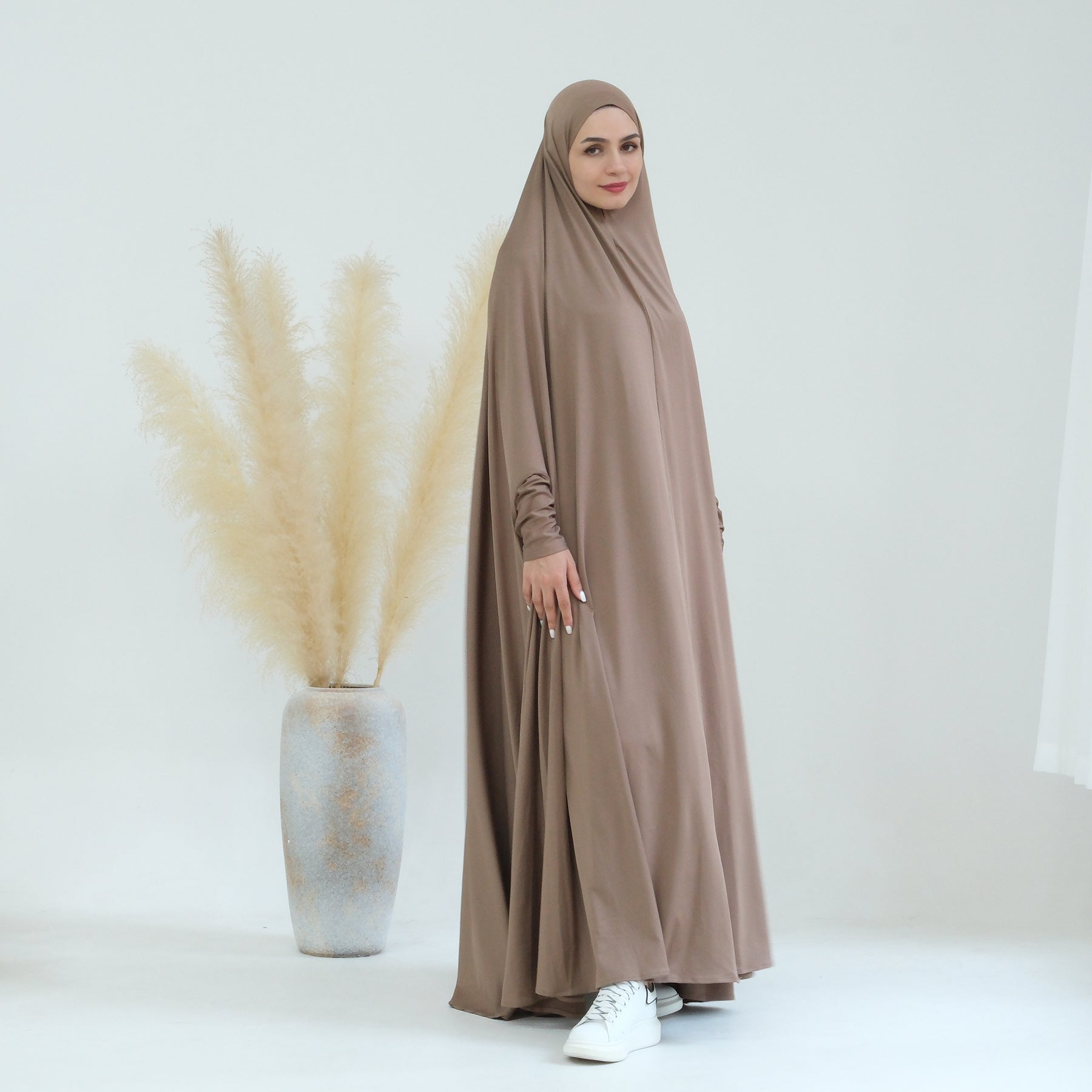 Awra Cape Hijab Combo in Taupe - Modest Muslim Women's Prayer Shawl & Scarf Set for Daily Wear, Prayer, and Special Occasions