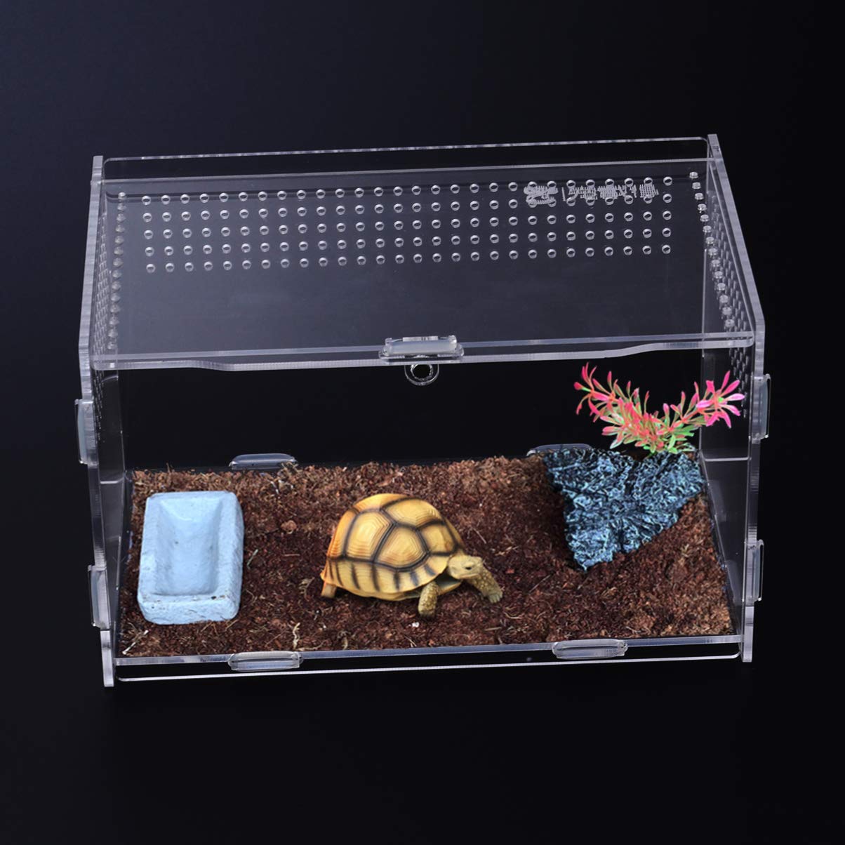Balacoo Small Acrylic Reptile Terrarium - Box Habitat for Bearded Dragons, Turtles, Baby Tortoises & Small Pets - Perfect for Home, Office or Classroom Use