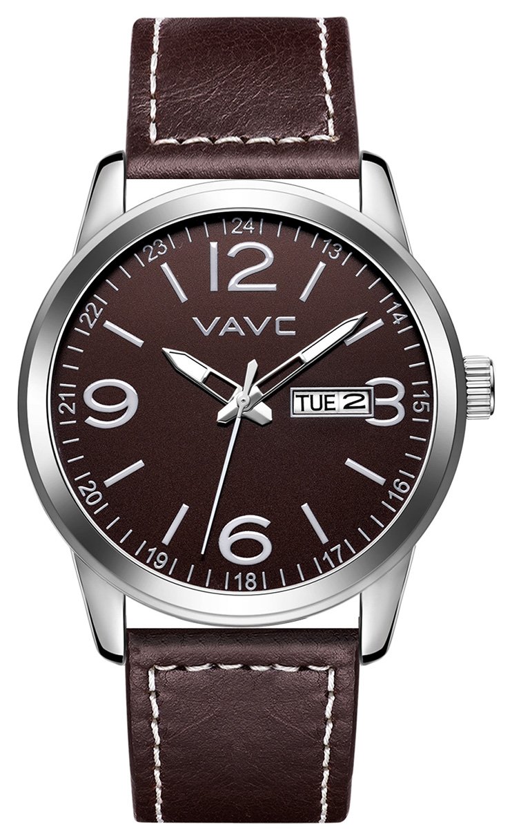 VAVC Men's Black Leather Band Analog Dress Watch with Quartz Movement - Minimalist Black Face Design for Business, Casual & Everyday Wear