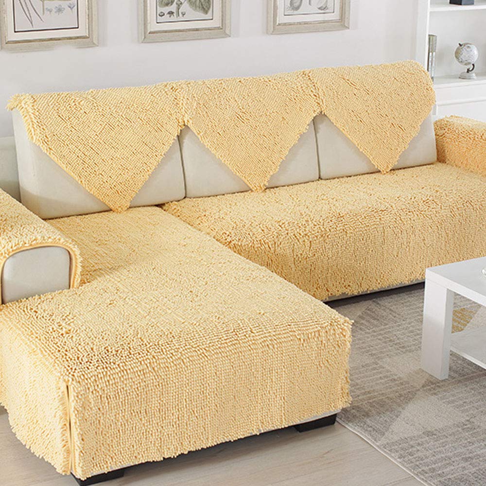 SVIO-SOFACOVER Plush Chenille Sofa Slipcover - Yellow Couch Cover with Anti-Slip Design, 35