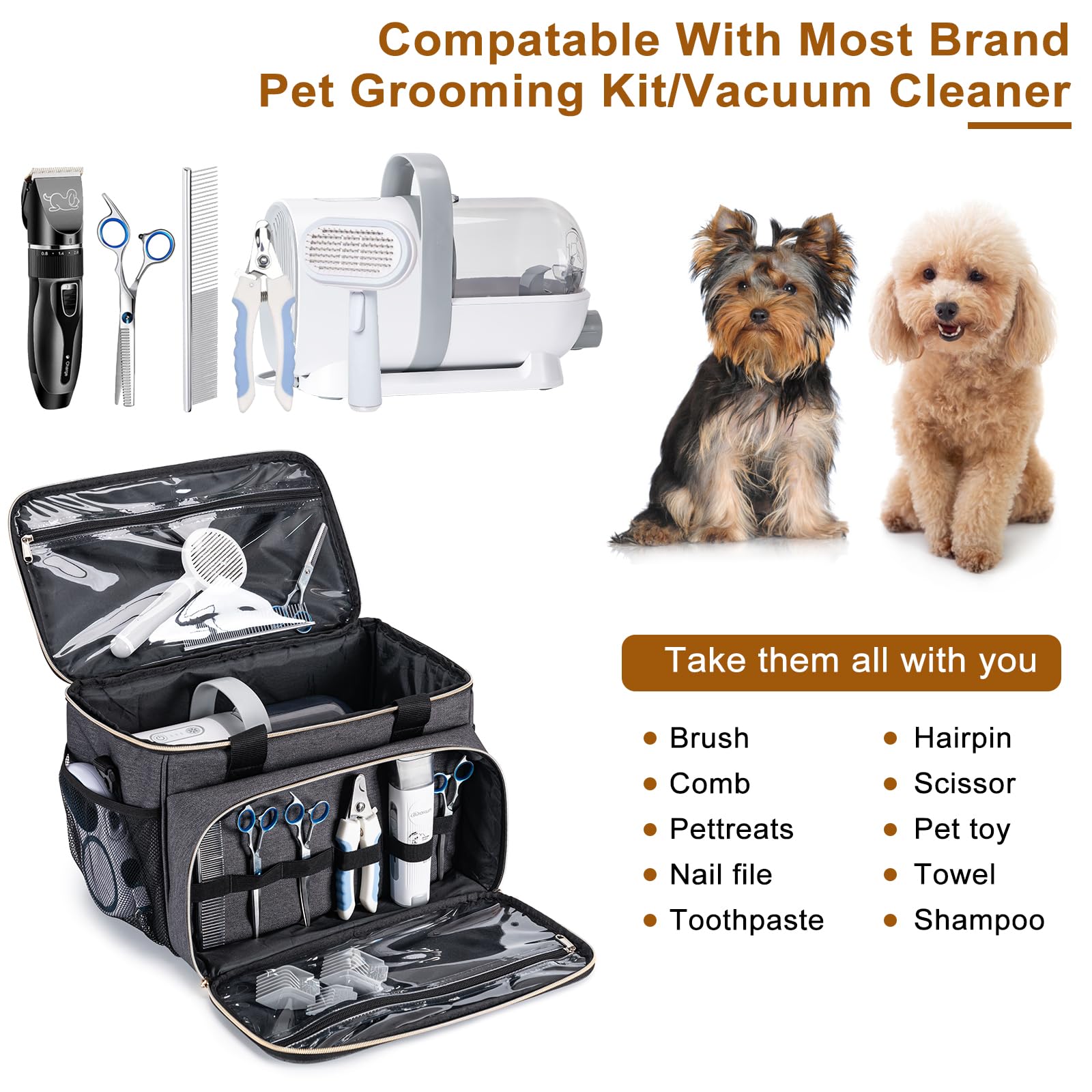 Premium Dog Grooming Vacuum Bag - Pet Hair Collection Kit for Vacuum Grooming Tools | Grey | Perfect for Home, Salon & Professional Pet Grooming Sessions