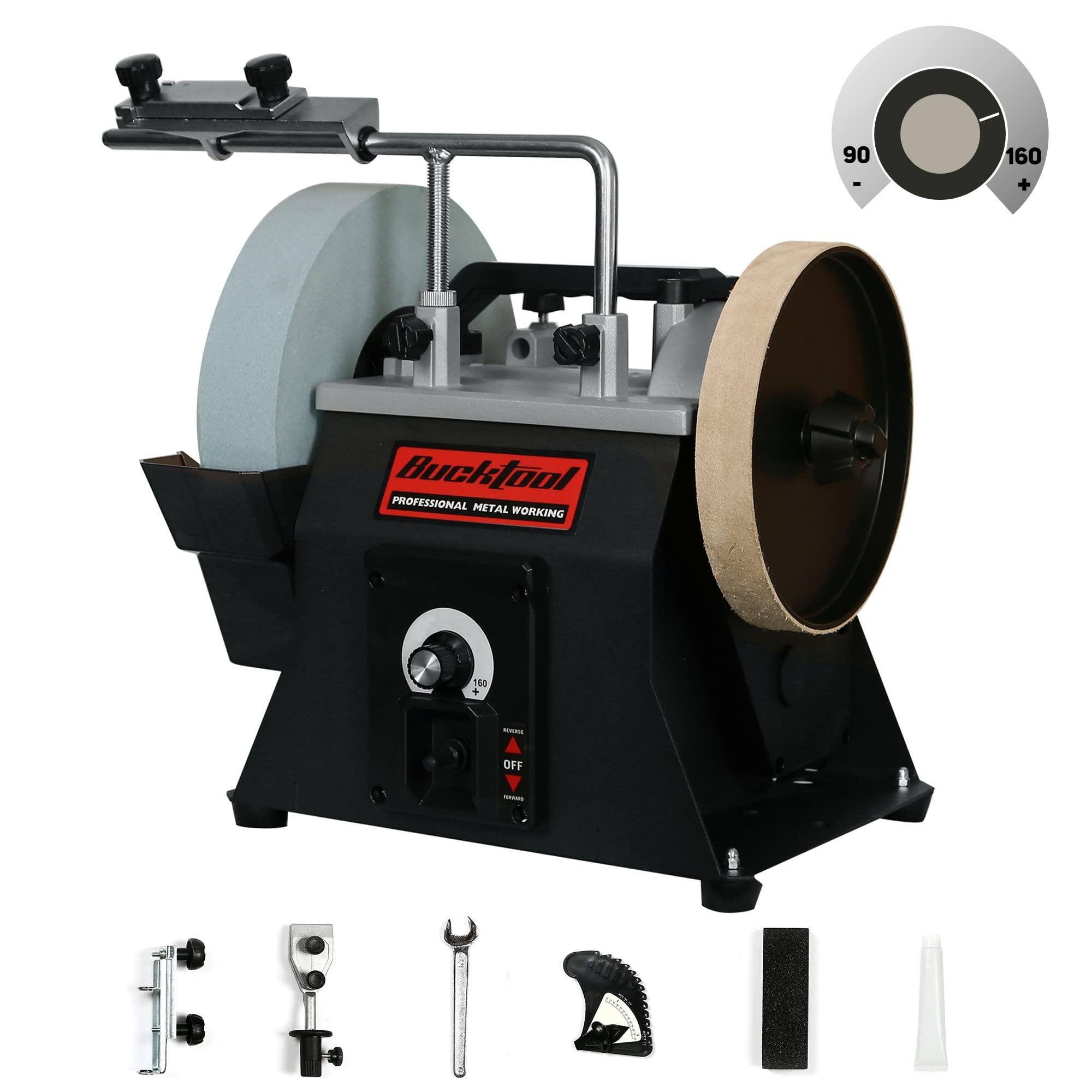 BUCKTOOL 10-Inch Variable Speed Wet Sharpening System – 1.2-Amp Two-Direction Water Cooled Wet Stone Grinder (90-160RPM) – Professional Bench Grinder for Knives, Chisels, Axes & Tools (Model SCM8103) – Perfect for Woodworking, Metalworking & DIY Sharpening Projects