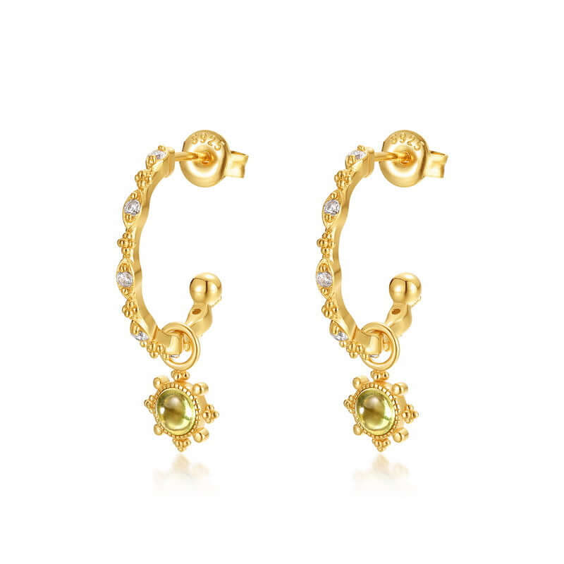 Peridot Filigree Floral C Hoop Leo Earrings for Women | Dainty Green Gemstone Dangle Earrings | Birthday Gift for Her | Perfect for Parties, Weddings & Date Nights | ER0182