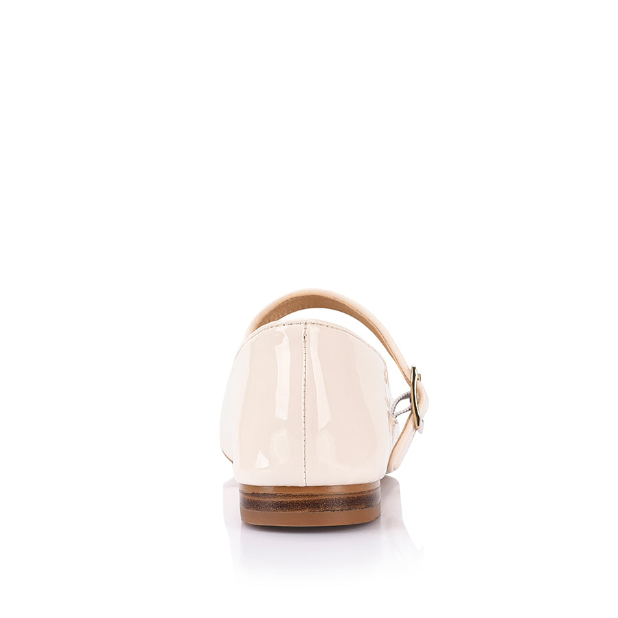 Eden Mary Jane Flats for Women - Bone White Patent Leather Shoes - Comfortable & Stylish for Work, Office, and Casual Wear