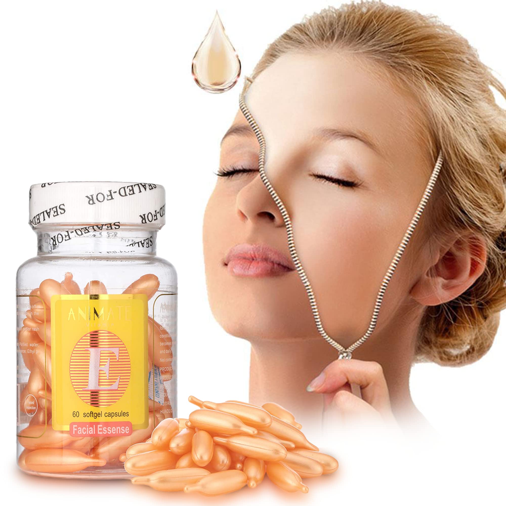 Sanas Animate Aloe Vera & Vitamin E Facial Oil Capsules - Hydrating & Nourishing for Dry Skin, Anti-Aging & Glow Boost - Perfect for Night Routine & Travel Skincare