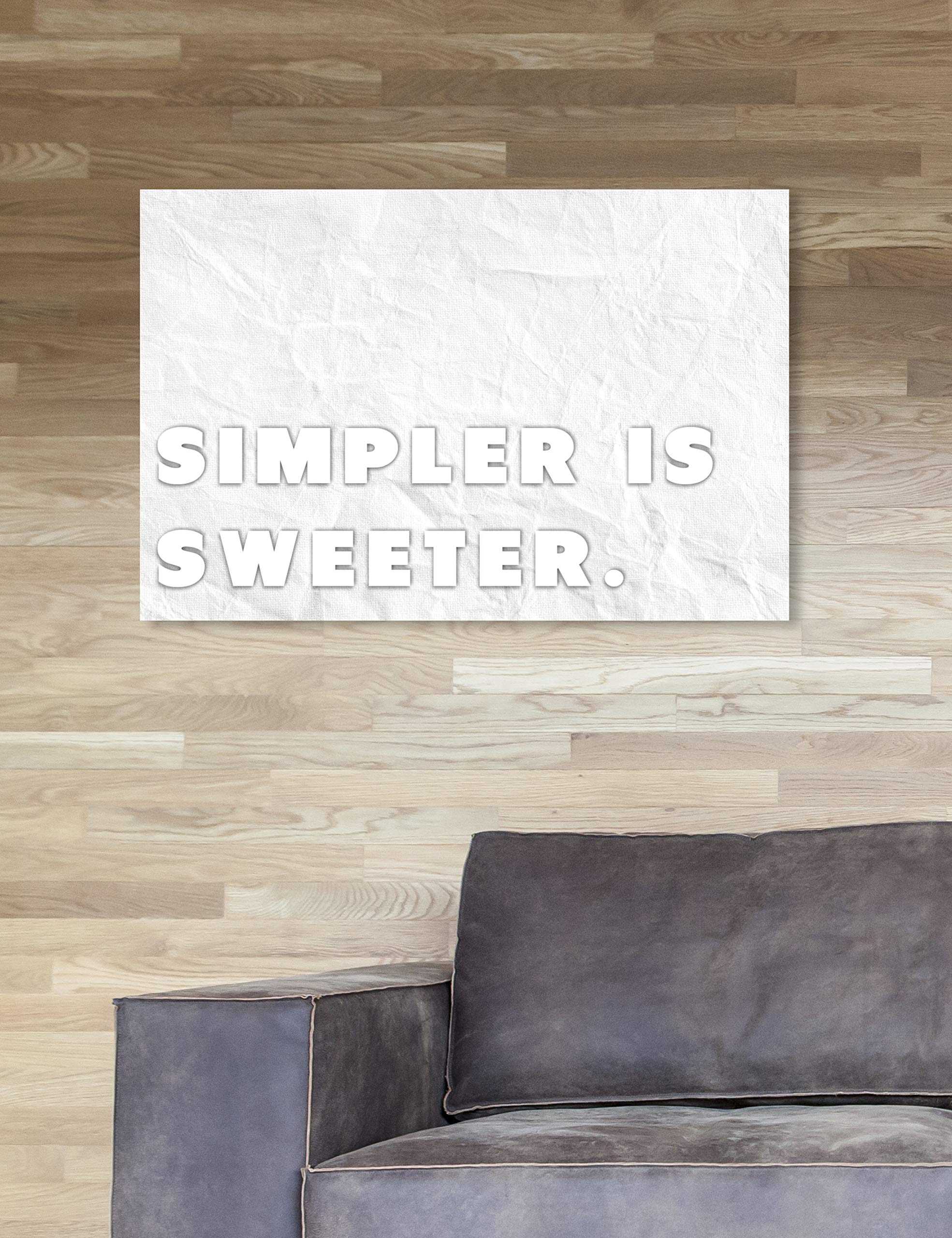 Oliver Gal Artist Co. 'Simpler is Sweeter' Typography Wall Art Canvas Print - 24x16 Inches White Framed Home Decor for Living Room, Bedroom & Office