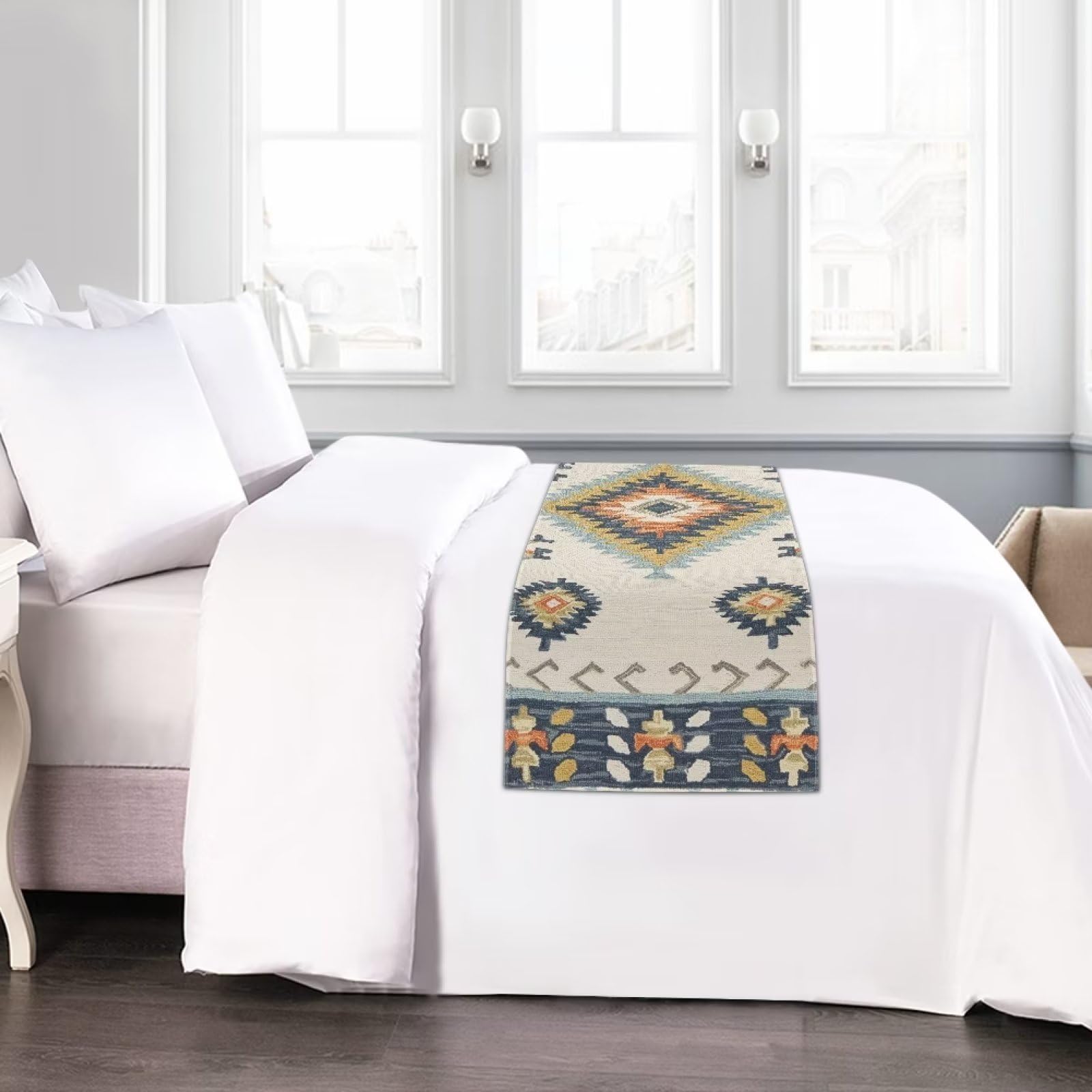 Southwestern King Bed Runner - Boho Western Bed Scarf, Aztec Tribal Throw Blanket & Rug for Bed Decor - Perfect for Home, Hotel & Bedroom Styling (Native American Inspired)