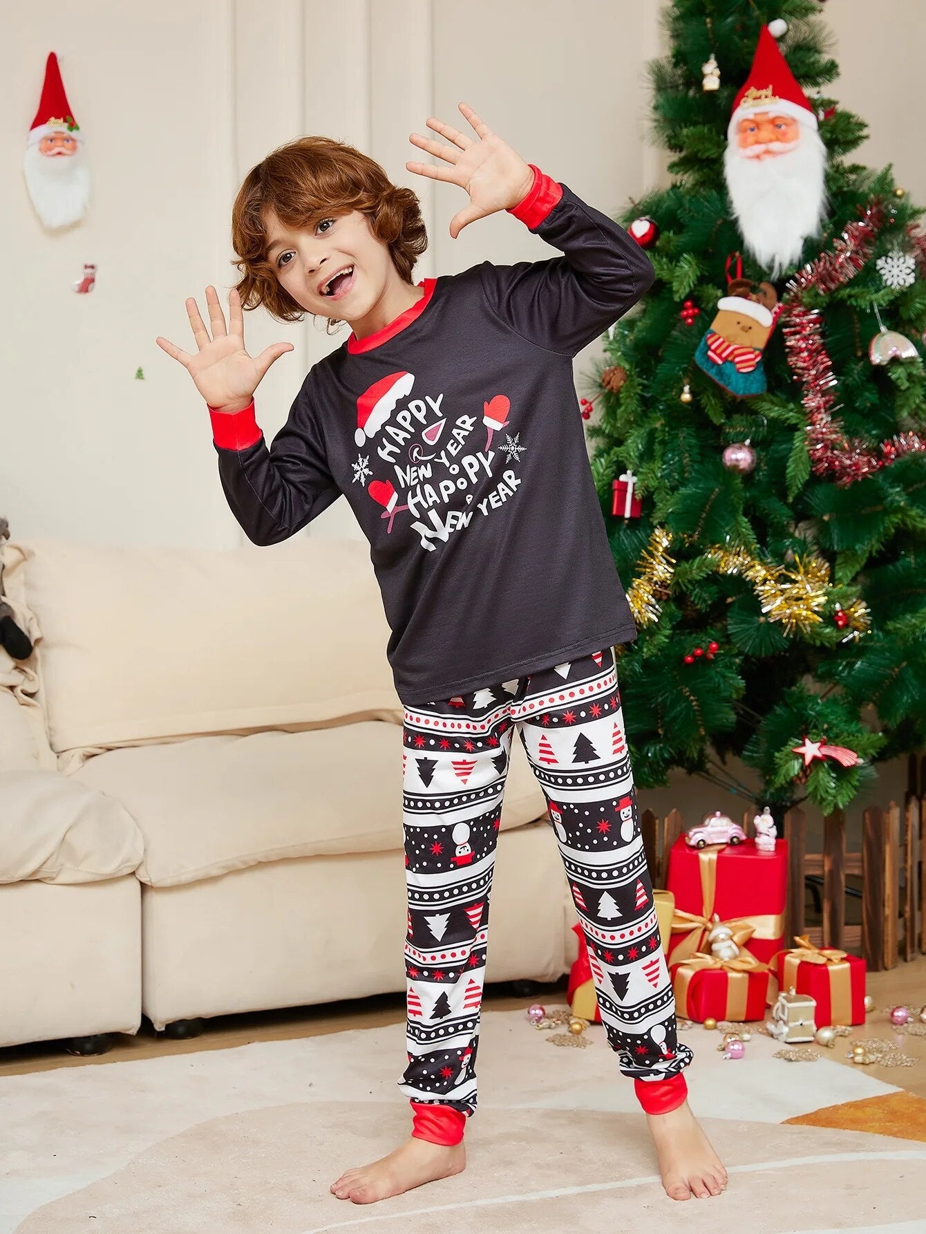 2024 New Year Letter Printed Pajamas Set - 2 Piece Christmas Family Matching Pajamas, Cotton Long Sleeve Pants & Top, Cozy Home Wear Outfit for Parents and Kids - Perfect for Holiday Photos, Christmas Morning & Family Gatherings