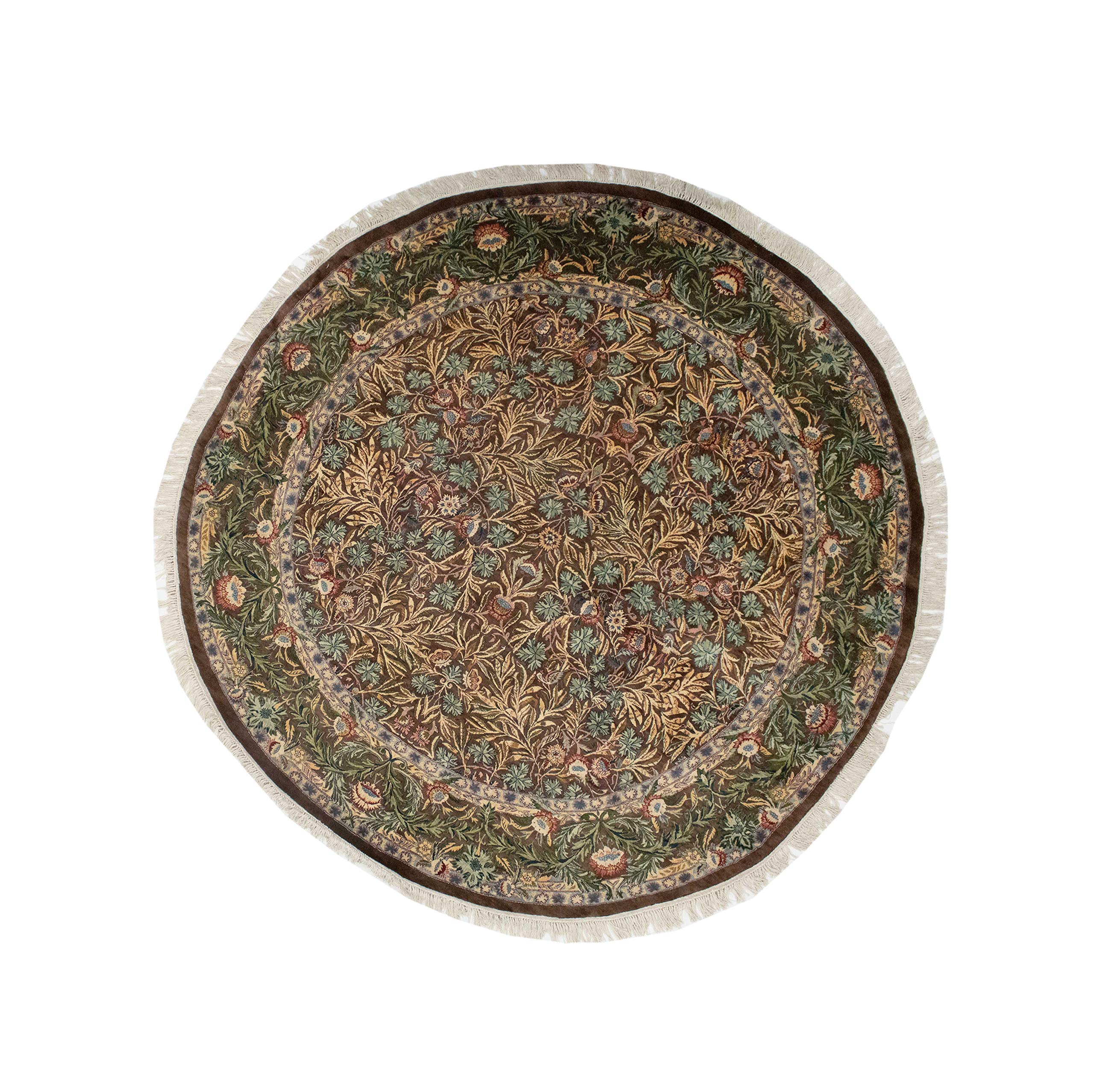 Handmade Pak-Persian Imran Chocolate & Gold Round Rug 8'2 x 8'2 - Premium Wool Area Rug for Living Room, Bedroom, or Office Decor