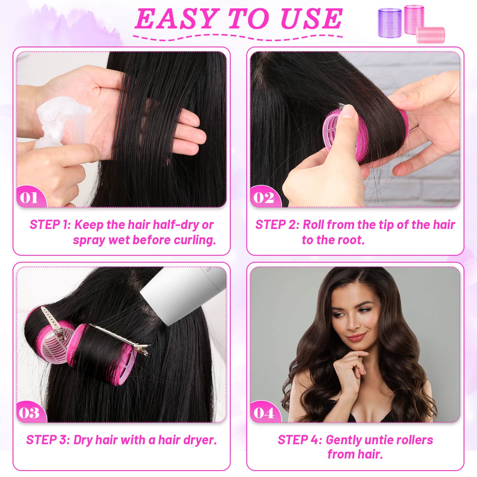 Best Hair Rollers Set for Curly & Wavy Styles - Heatless Curling Rods for Long & Short Hair - Perfect for Home Styling, Salon Use & Special Occasions