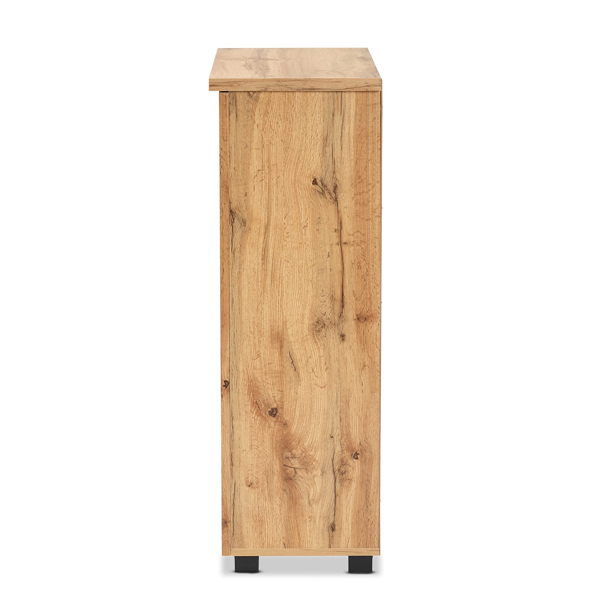 Baxton Studio Adalwin Modern Shoe Cabinet - 2-Door Oak Storage Organizer with Brown Finish | Perfect for Entryway, Closet & Bedroom Shoe Organization