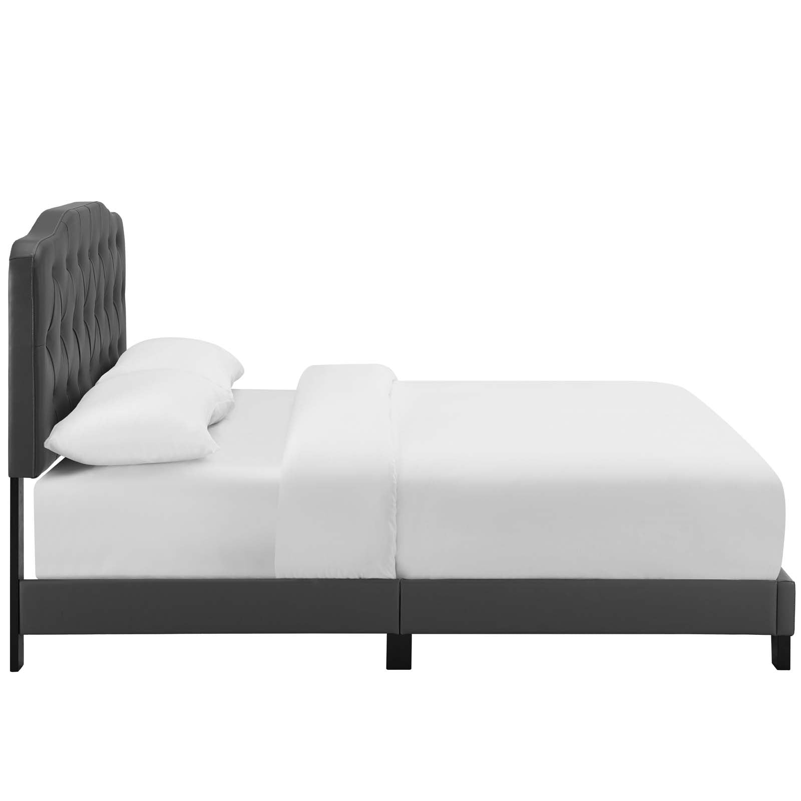 Amelia Faux Leather Bed Frame - Queen Size Upholstered Platform Bed with Wooden Slats - Modern Bedroom Furniture for Home Decor & Guest Room Setup
