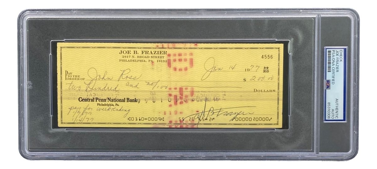 Joe Frazier Autographed Boxing Memorabilia - PSA/DNA Certified Signed Bank Check #4556 - Perfect for Collectors, Boxing Fans & Sports Memorabilia Displays