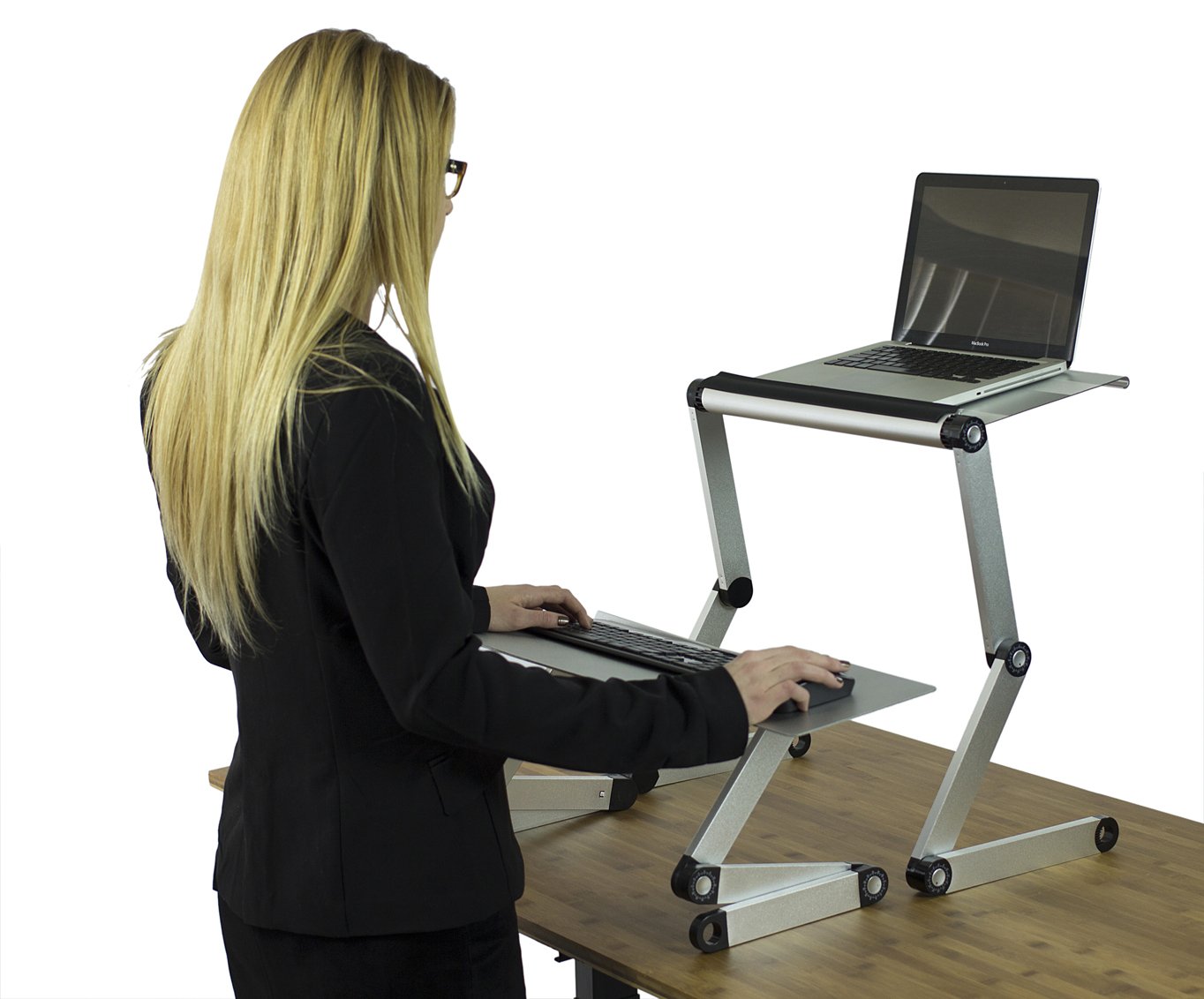 Adjustable Standing Desk Converter for Laptop & Computer - WorkEZ Sit to Stand Desk Riser with Keyboard Tray & Negative Tilt, Black | Perfect for Home Office, Gaming Setup & Workspace Ergonomics