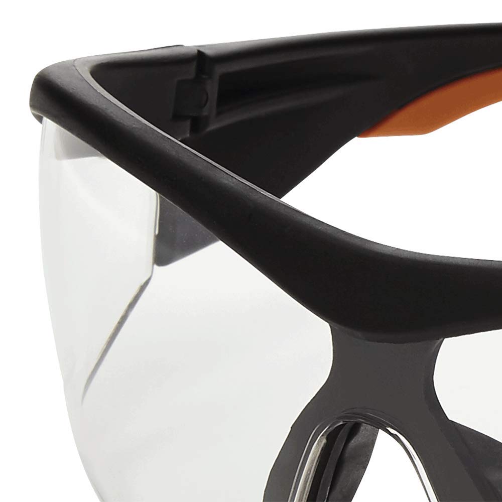 Sellstrom Sporty Safety Glasses - Clear Anti-Scratch Polycarbonate Lenses, Black/Yellow Temples, Heavy Duty Frame - Protective Eyewear for Construction, Woodworking & DIY Projects (Pack of 1) S71400