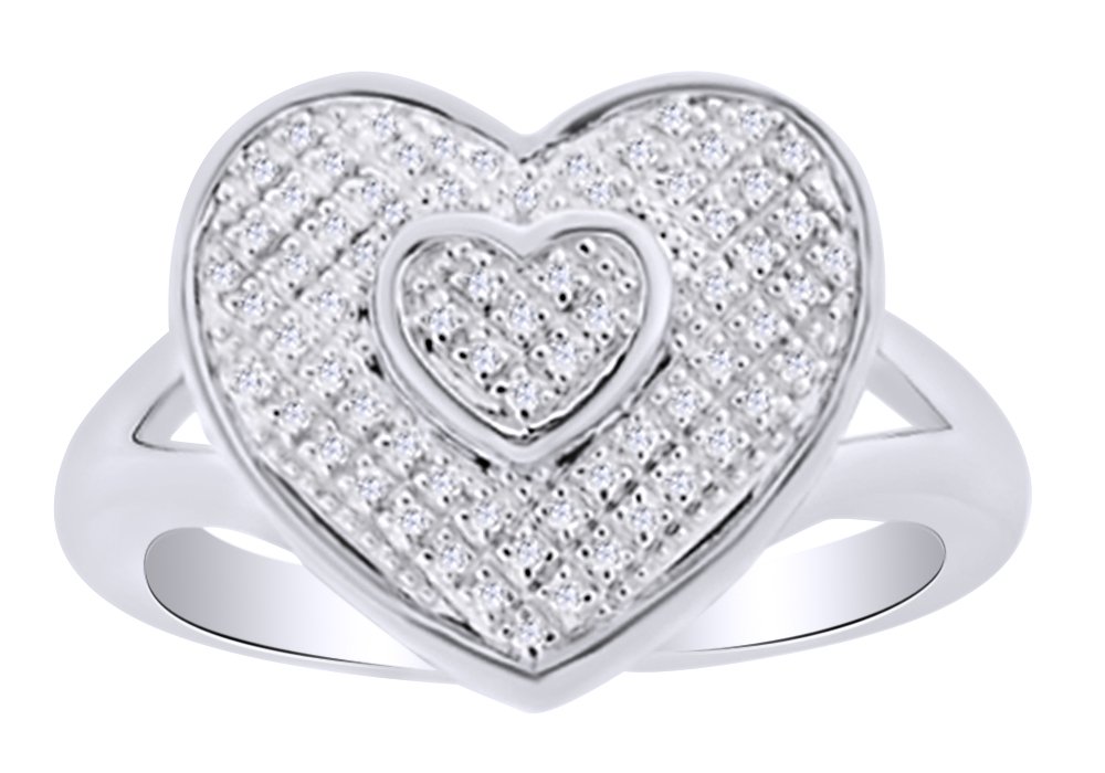 0.13 Carat Natural Round White Diamond Heart Ring in 14k Gold Over Sterling Silver - Perfect for Valentine's Day, Anniversary & Romantic Gifts