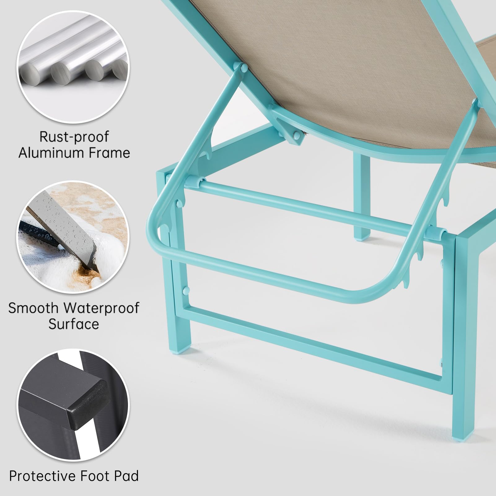2-Pack Outdoor Pool Lounge Chairs - Adjustable 5-Position Aluminum Chaise Loungers for Patio, Backyard, Balcony & Beach (Blue) | Perfect for Sunbathing, Relaxing by the Pool & Coastal Getaways