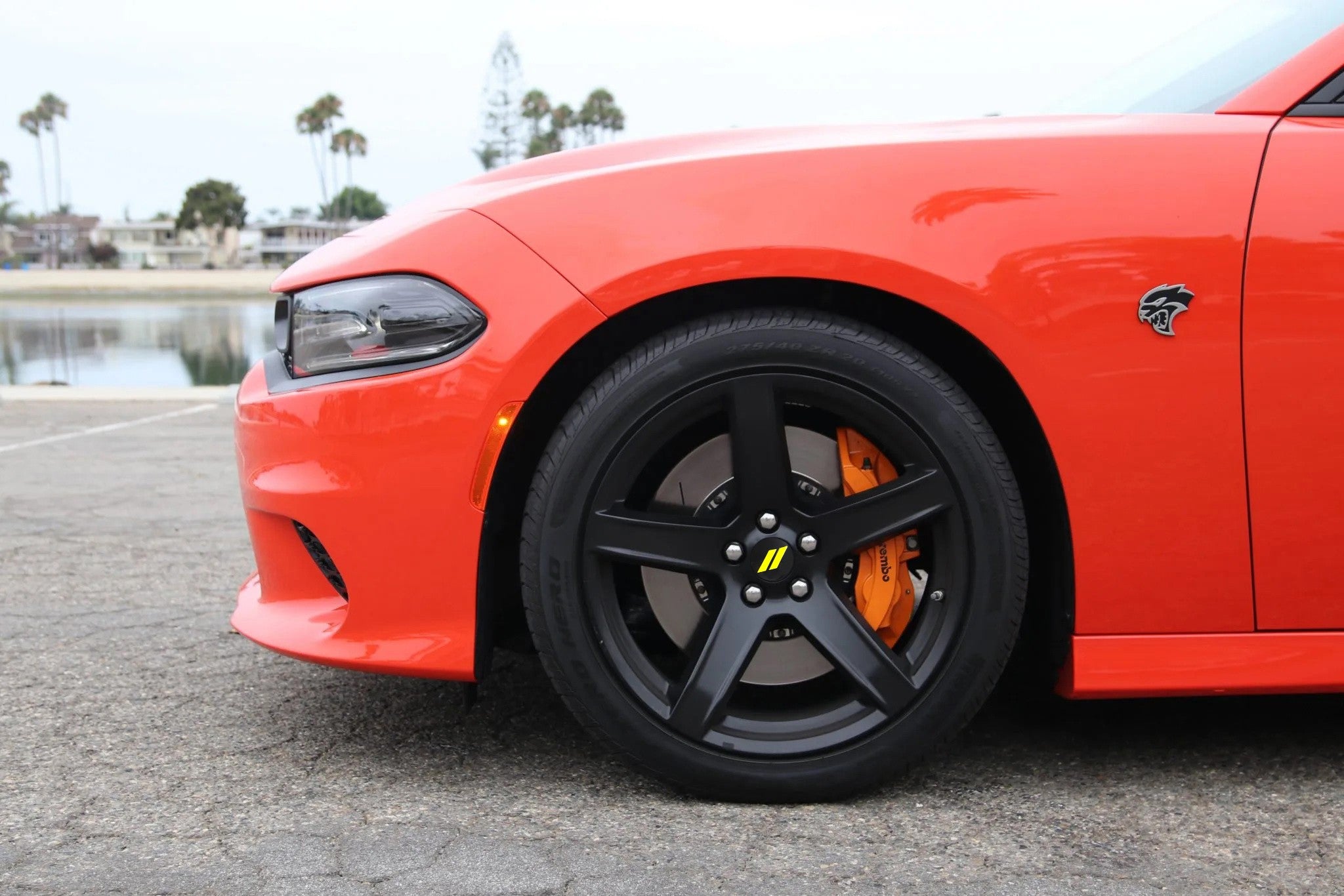4-Piece 63mm Yellow Slash Wheel Center Caps for Dodge Charger, Challenger, Durango - Upgrade Your Ride's Style (Fits 2005-2023 Models) - Perfect for Car Shows & Custom Wheel Protection