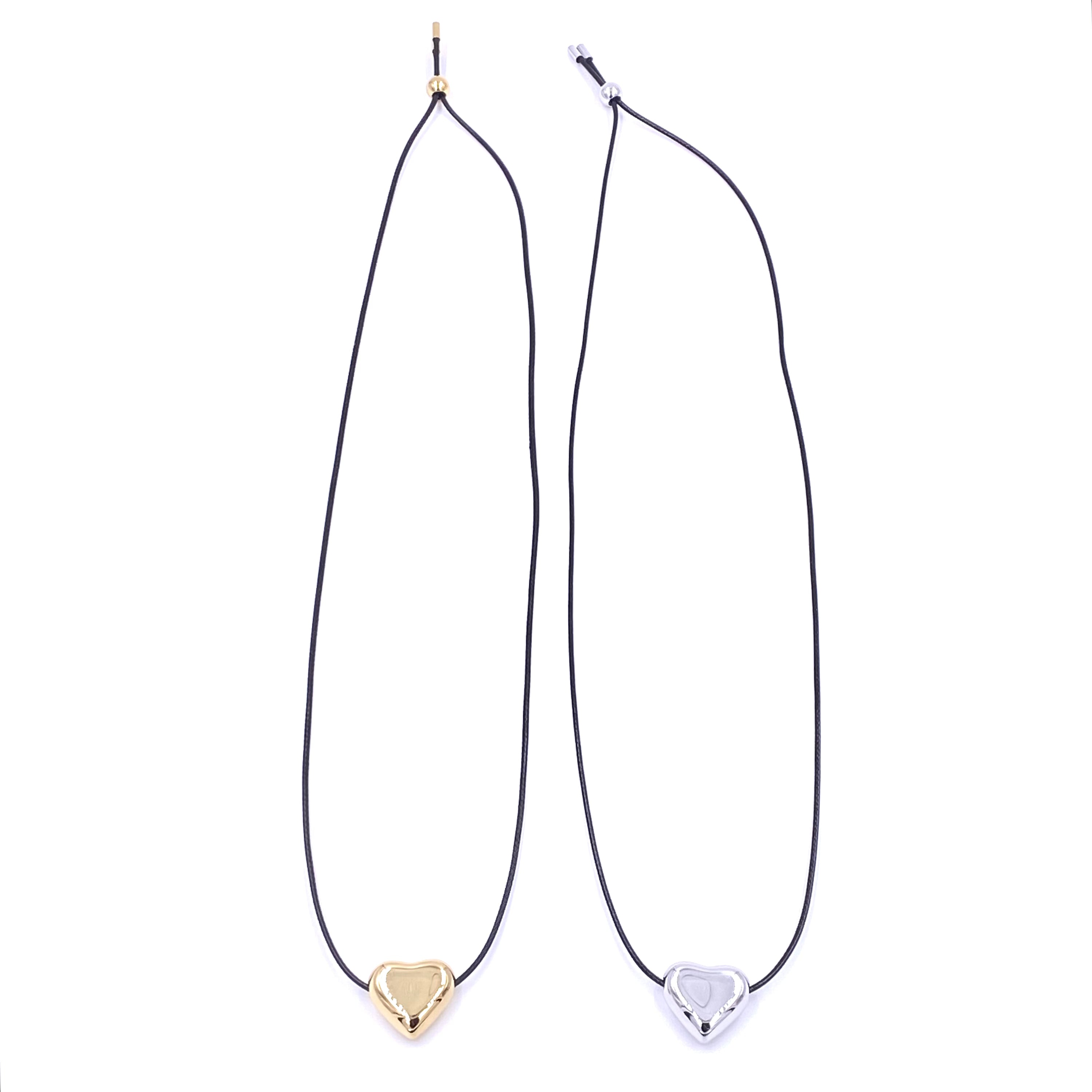 Ashley Gold Stainless Steel Puffy Heart Adjustable Rope Necklace for Women - Romantic Gift for Valentine's Day, Anniversary & Date Night