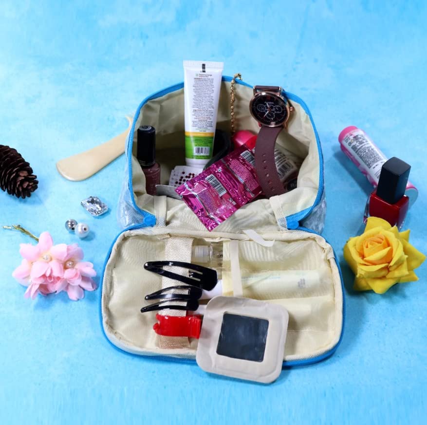 Stylish Small Makeup Bag for Women & Girls - Cute Travel Cosmetic Pouch, Toiletry Organizer (1pc, Blue) - Perfect for Travel, Gym & Daily Essentials Storage
