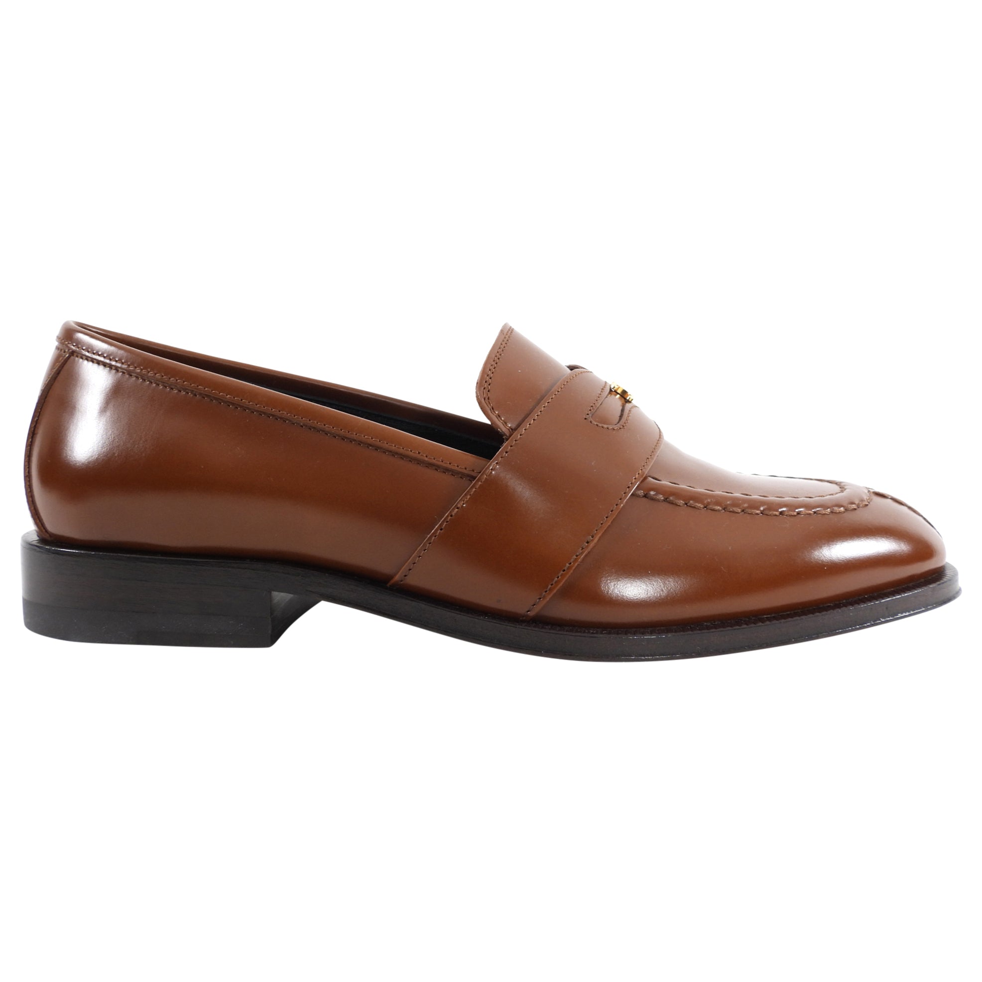 Celine Tan Polished Leather Triomphe Loafers Size 37 | Women's Luxury Slip-On Shoes for Office, Travel & Casual Wear