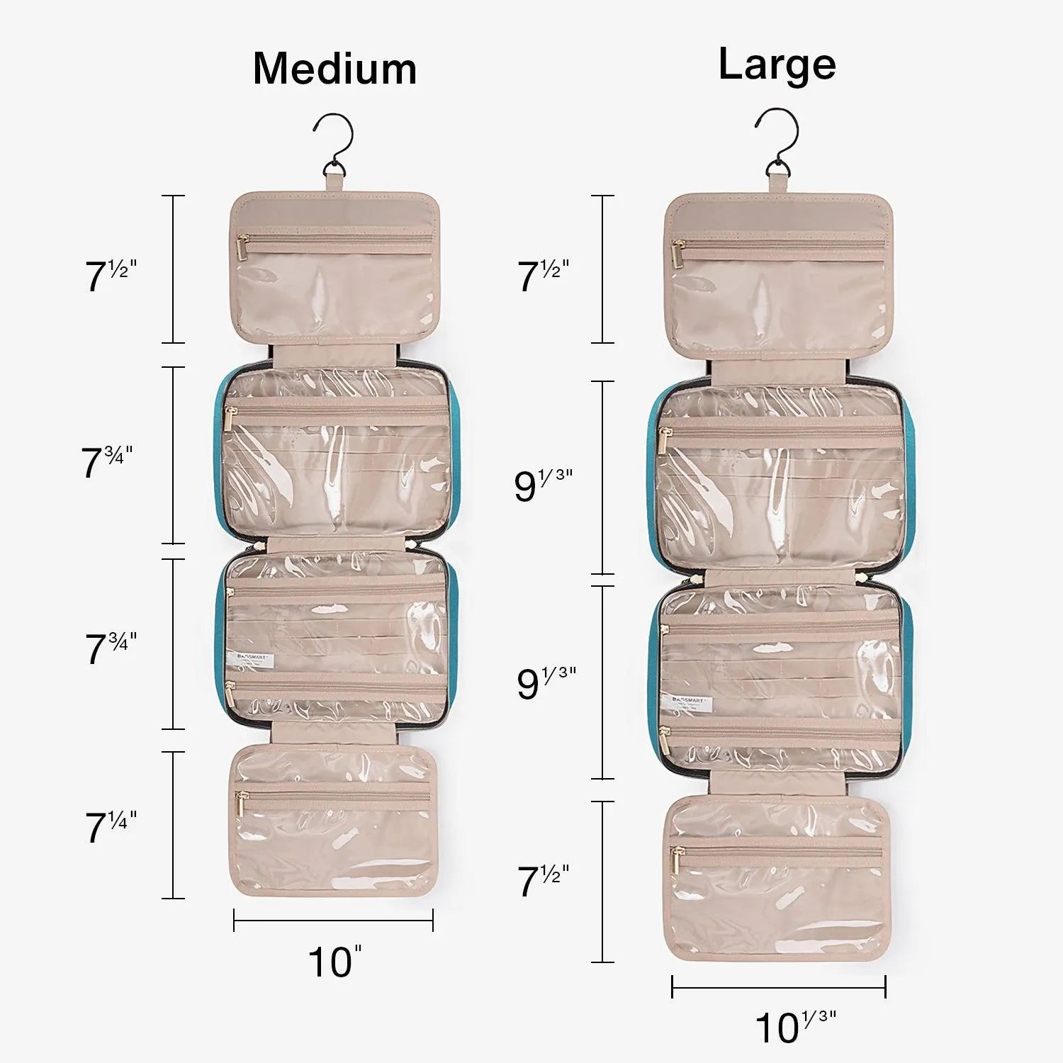 Bonchemin Teal Space Saving Toiletry Bag for Travel, Gym & Camping - Compact & Waterproof Cosmetic Organizer