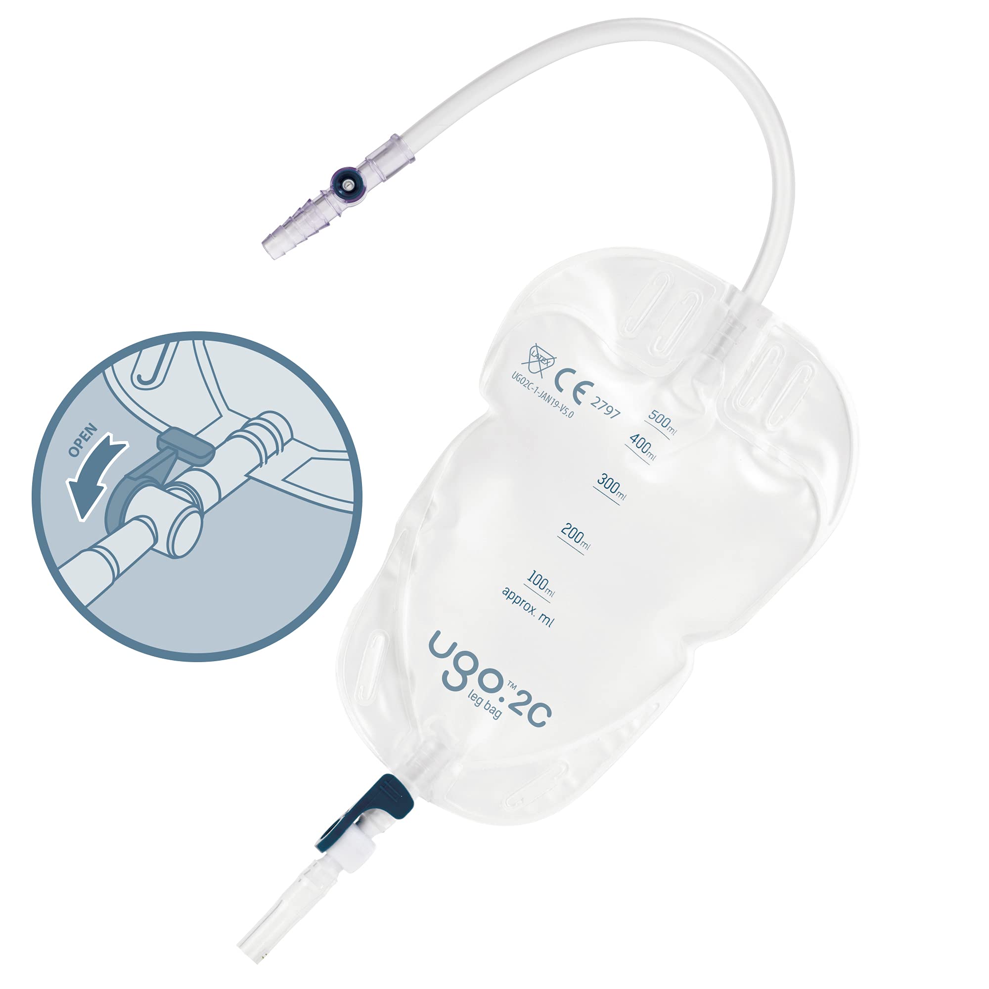 Ugo Leg Bags (10 Pack) - 500ml Urine Drainage Bags for Catheter with Long Tube & Lever Tap - Soft Fabric Backing & Ergonomic Leg-Shape Design - Ideal for Daily Use, Travel, and Post-Surgery Care (Ugo 2C Model)