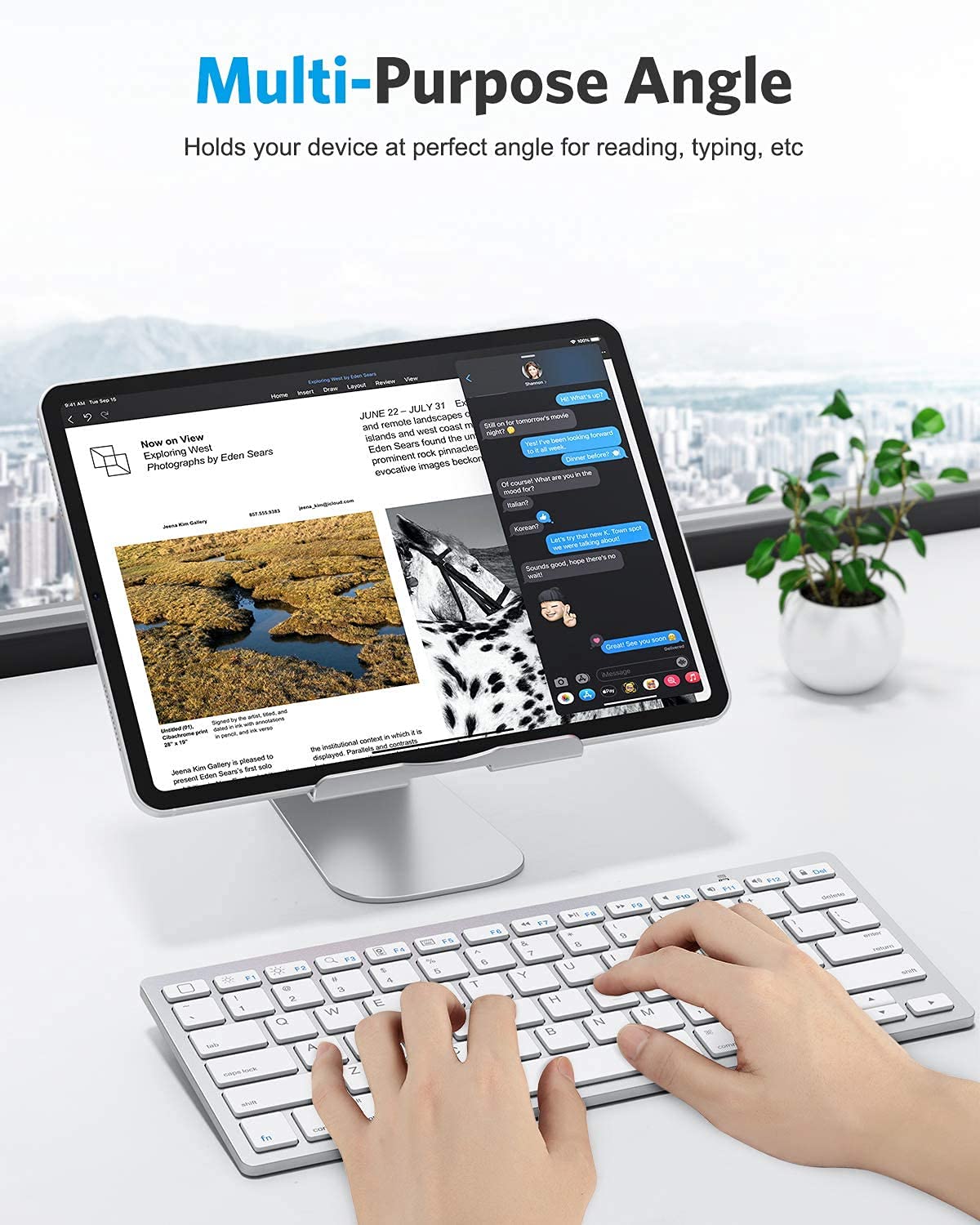 OMOTON Adjustable Aluminum Tablet Stand Holder - Universal Tablet Dock for iPad Air/Mini/Pro 11/12.9/13, Samsung Galaxy Tab & More (Up to 13 inch) - Silver | Perfect for Home Office, Bedside Viewing & Kitchen Recipe Reading
