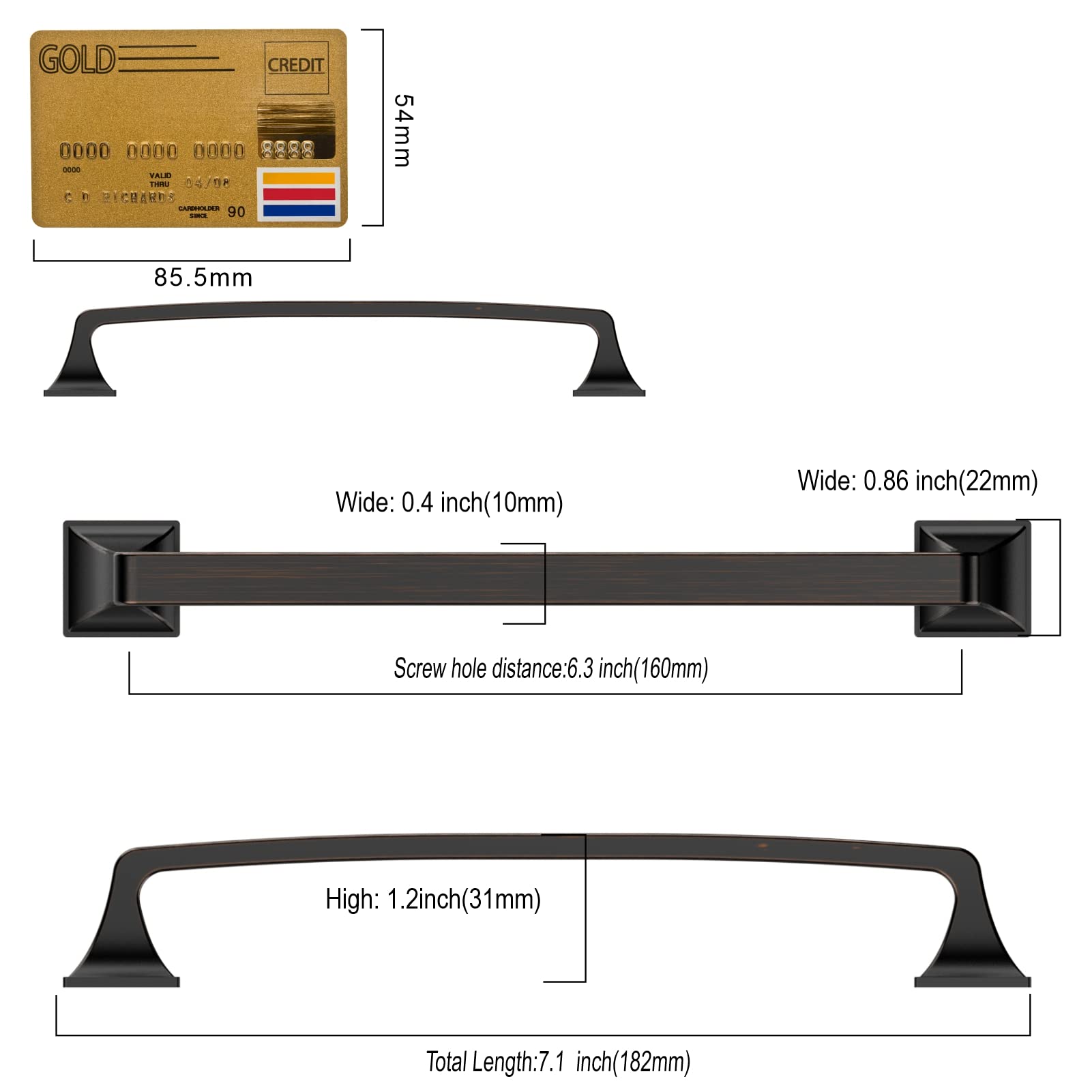 Amerdeco 10 Pack Oil Rubbed Bronze Cabinet Pulls 6-1/4 Inch (160mm) - Kitchen & Bathroom Hardware for Drawers & Dressers