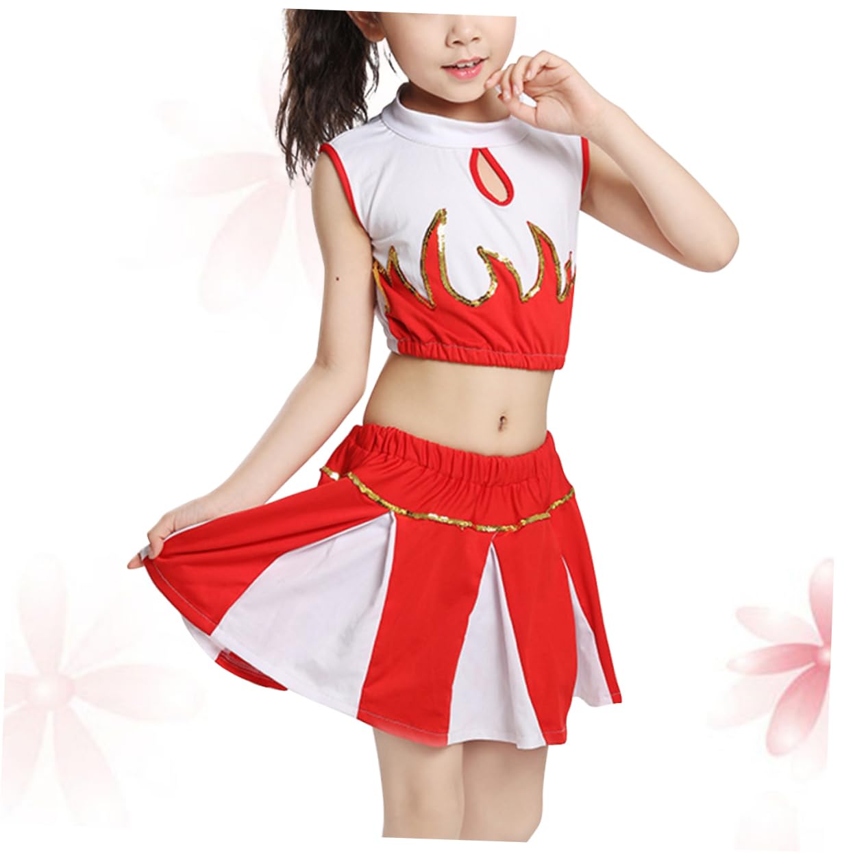 VALICLUD Girls Cheerleading Uniform - Red Dance Costume for Kids, Performance Outfit, Cheerleader Dress for Competition & Halloween Costume | Perfect for Dance Recitals, Cheerleading Events & Themed Parties