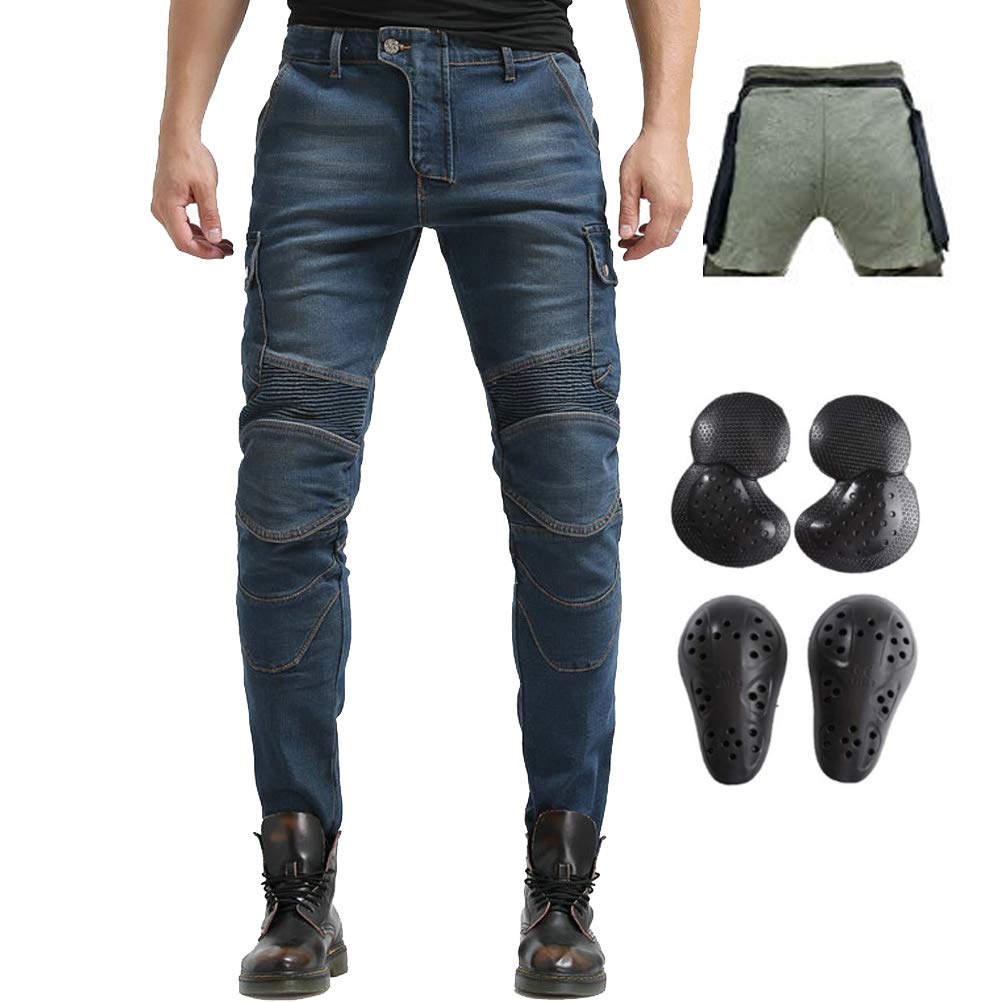 Men's Motorcycle Riding Jeans - CE Level 1 Armored Biker Pants with 4X Reinforced Knee & Hip Protection - Durable Denim for Safe Street & Adventure Riding