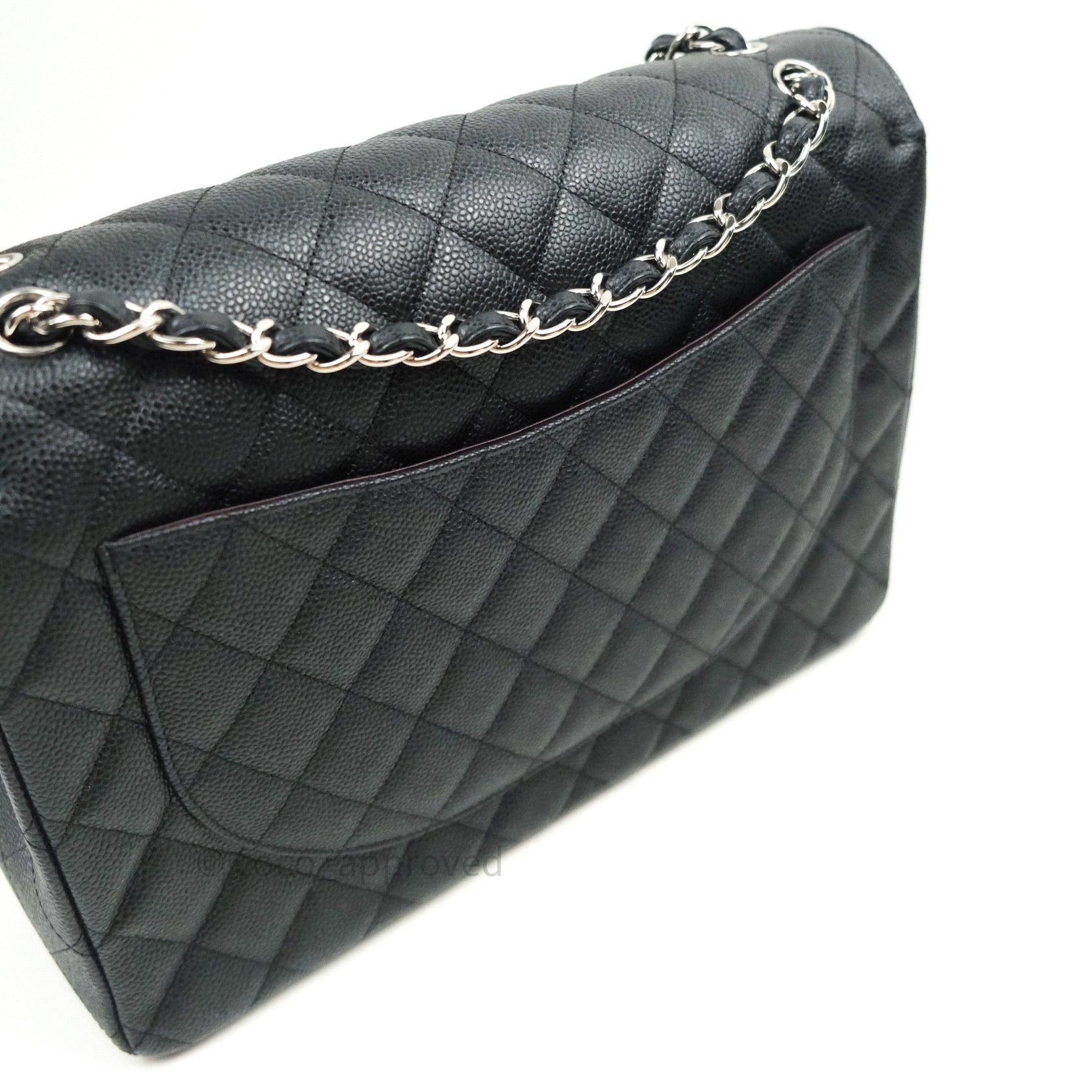 Chanel Classic Jumbo Double Flap Maxi Bag in Black Caviar Leather with Silver Hardware - Luxury Designer Handbag for Women, Perfect for Work, Evening Events & Special Occasions