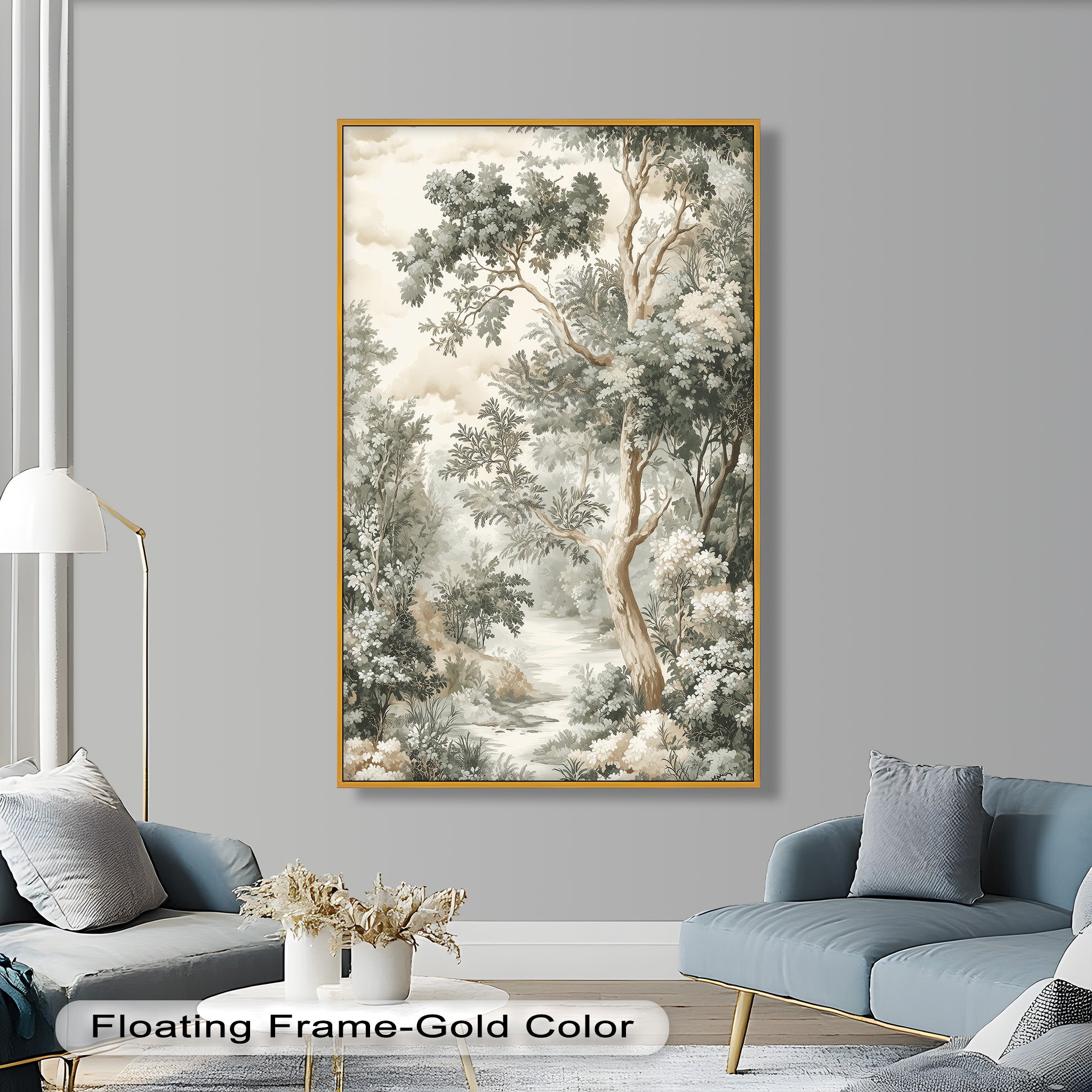 Vintage Nature Wall Art - Hand-Painted Forest Landscape Oil Painting for Living Room, Bedroom & Office Decor