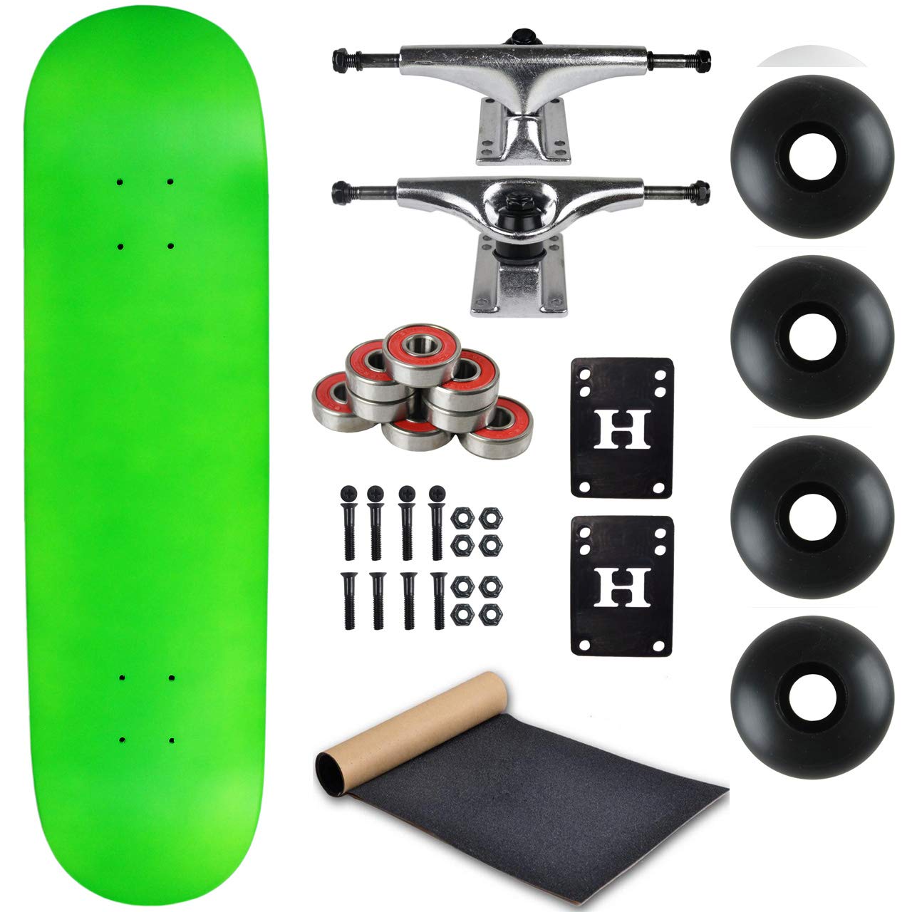 Moose Complete Skateboard with Silver Trucks & Black Wheels - 7.75 Inch Professional Skateboard for Street & Park Riding (Neon Green) - Perfect for Beginners & Advanced Skaters